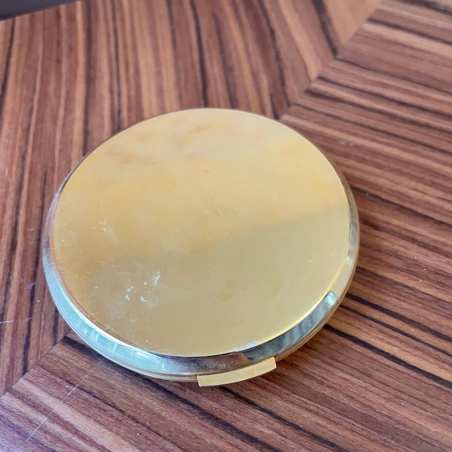 Compact Vintage Turquoise Blue and Gold Tone Powder Compact with Mirror