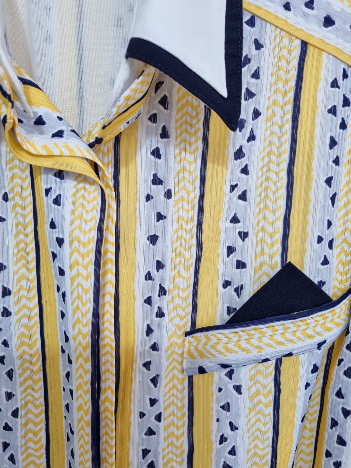 AS Adler Sovereign Contrast White and Yellow Striped Shirt Vintage Dress UK 12 - Vintage Appreciation Society