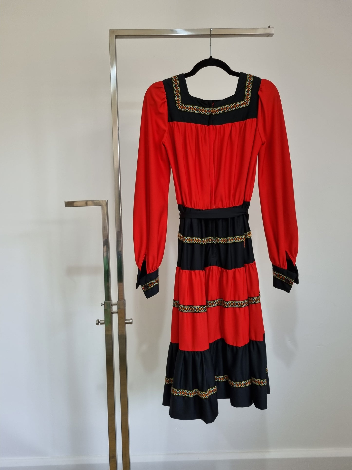 Handmade Vintage Square Neck Red European Style Dress UK 10 - Vintage Appreciation Society