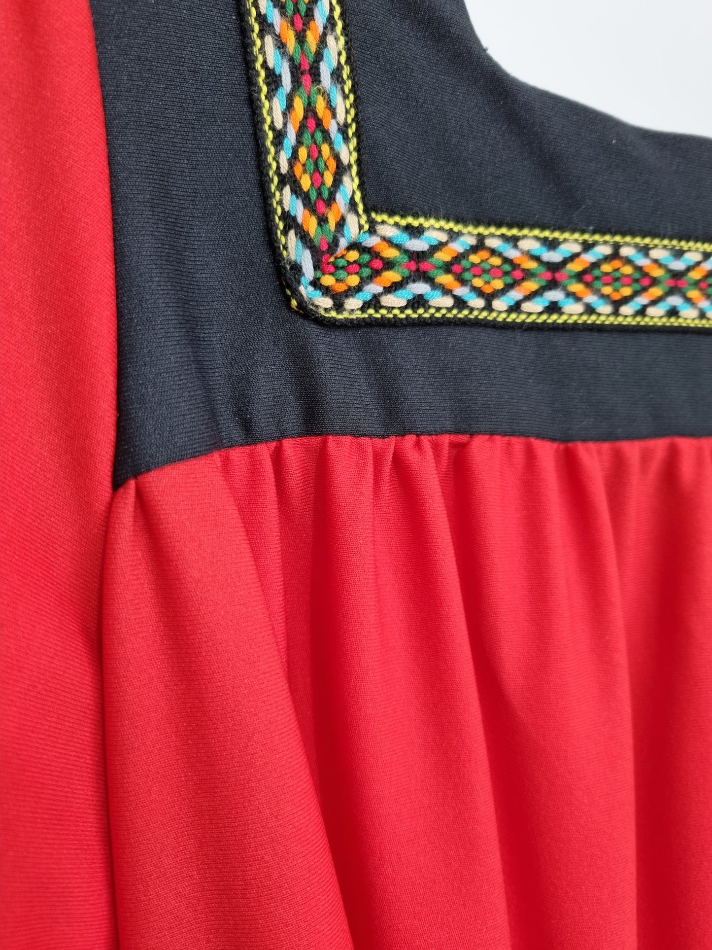 Handmade Vintage Square Neck Red European Style Dress UK 10 - Vintage Appreciation Society
