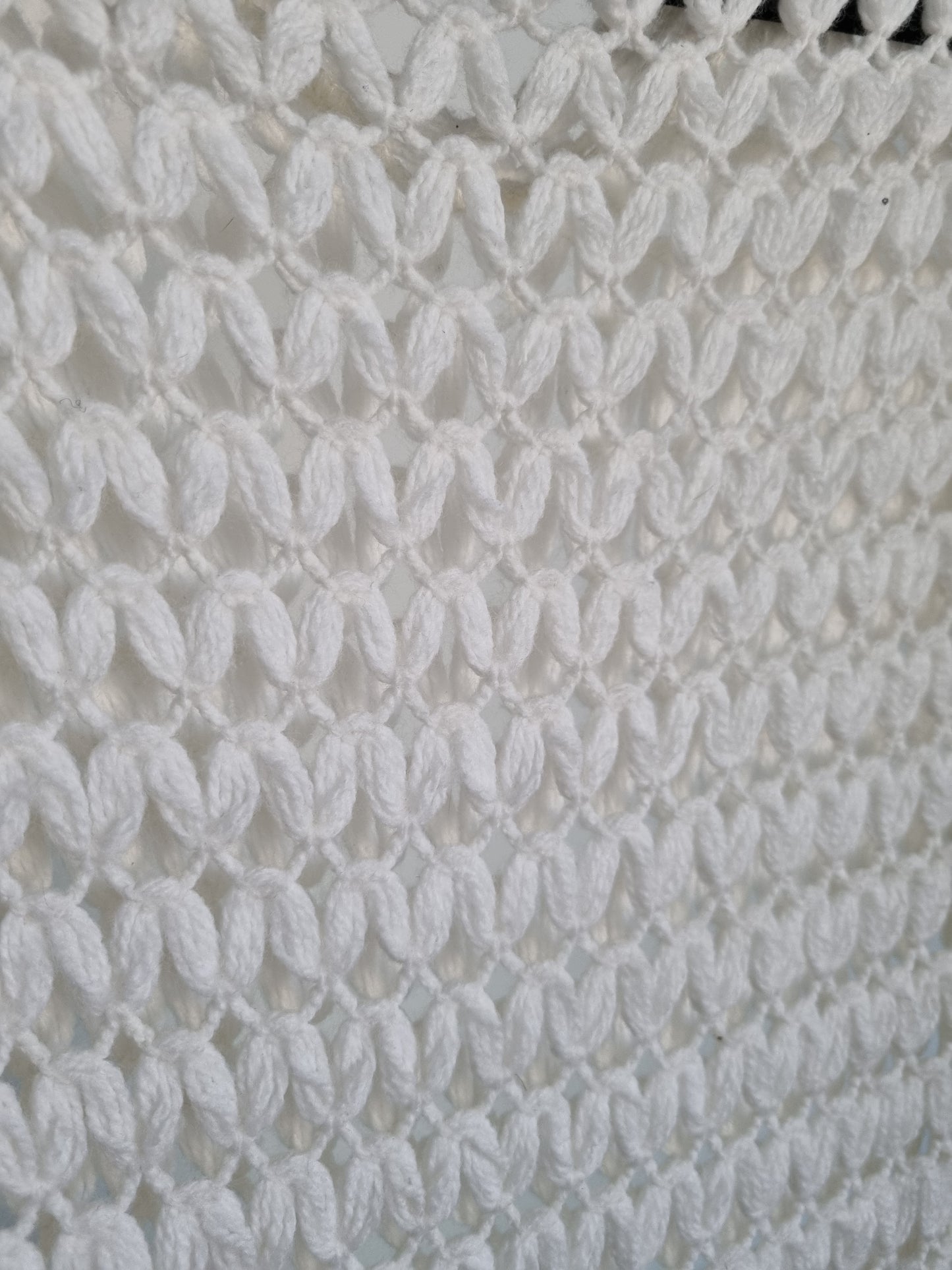 Orlon Sleeveless White Crochet Holiday Dress Tunic with Pull Cord UK 6 - Vintage Appreciation Society