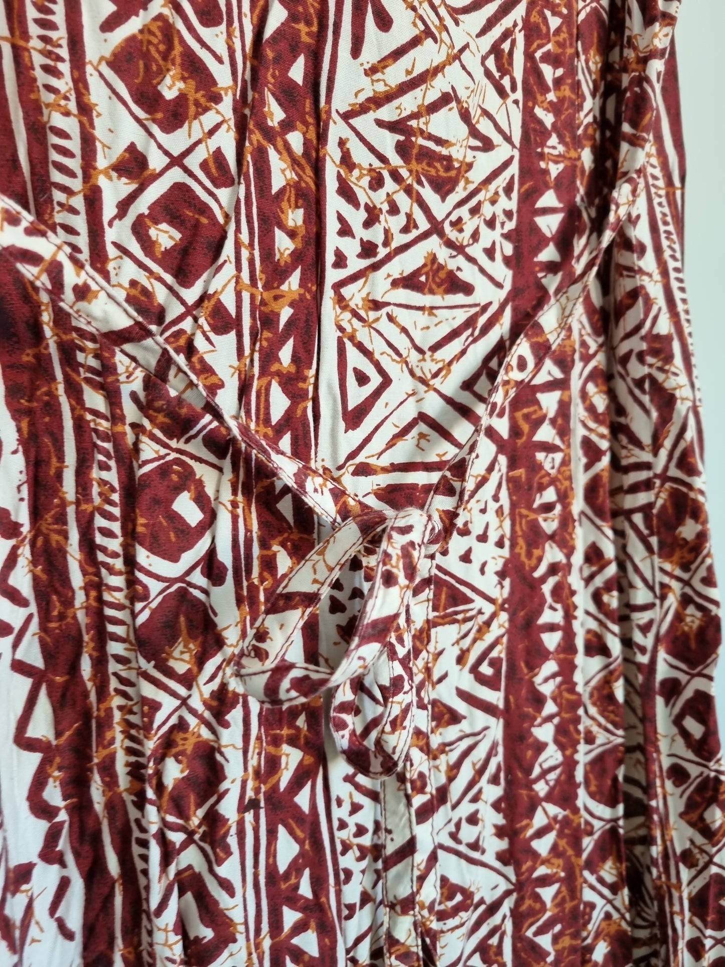 C and A Midsize Button Down Brown & White Aztec Pattern Summer Vintage Dress UK 14 - Vintage Appreciation Society