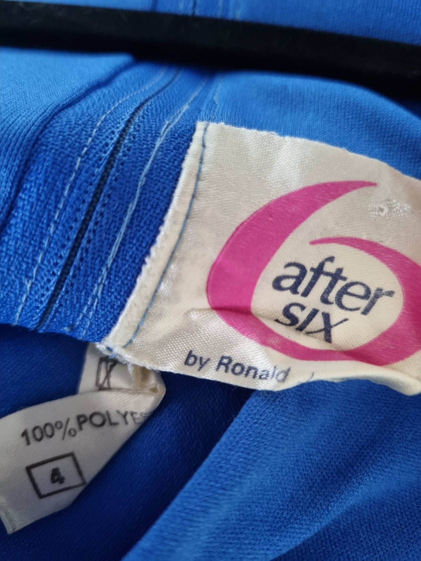 Vintage After Six Plunge Neck Electric Blue Prom Dress UK 16 - Vintage Appreciation Society