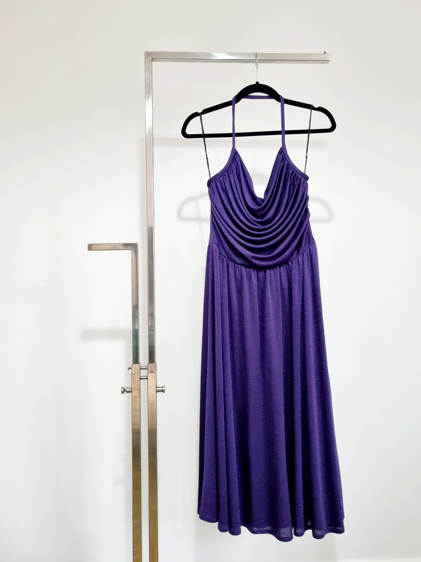 Gillian Paul Vintage Royal Purple Halter Cowl Neck Evening Dress UK 12 - Vintage Appreciation Society