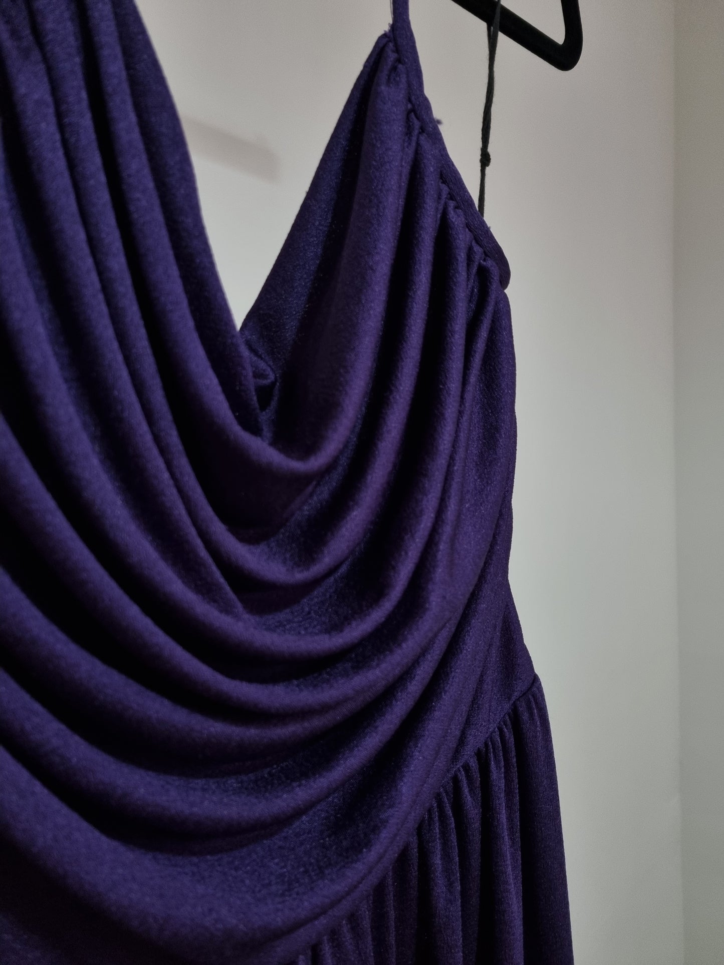 Gillian Paul Vintage Royal Purple Halter Cowl Neck Evening Dress UK 12 - Vintage Appreciation Society