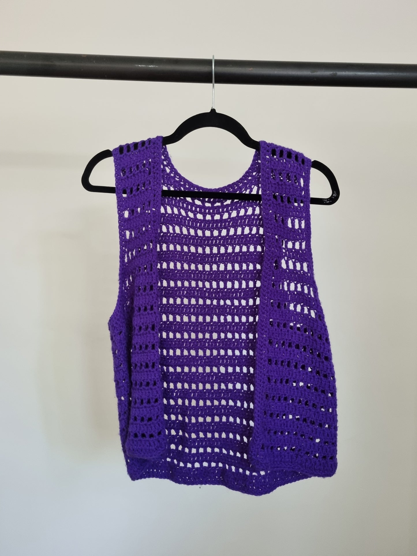Handmade Vintage Dark Purple Crochet Waistcoat (LARGE) - Vintage Appreciation Society
