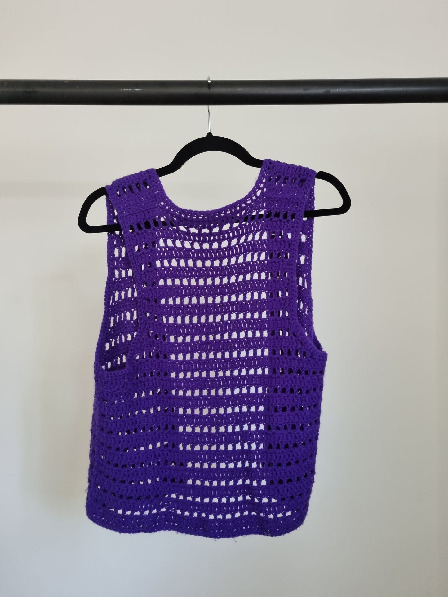Handmade Vintage Dark Purple Crochet Waistcoat (LARGE) - Vintage Appreciation Society