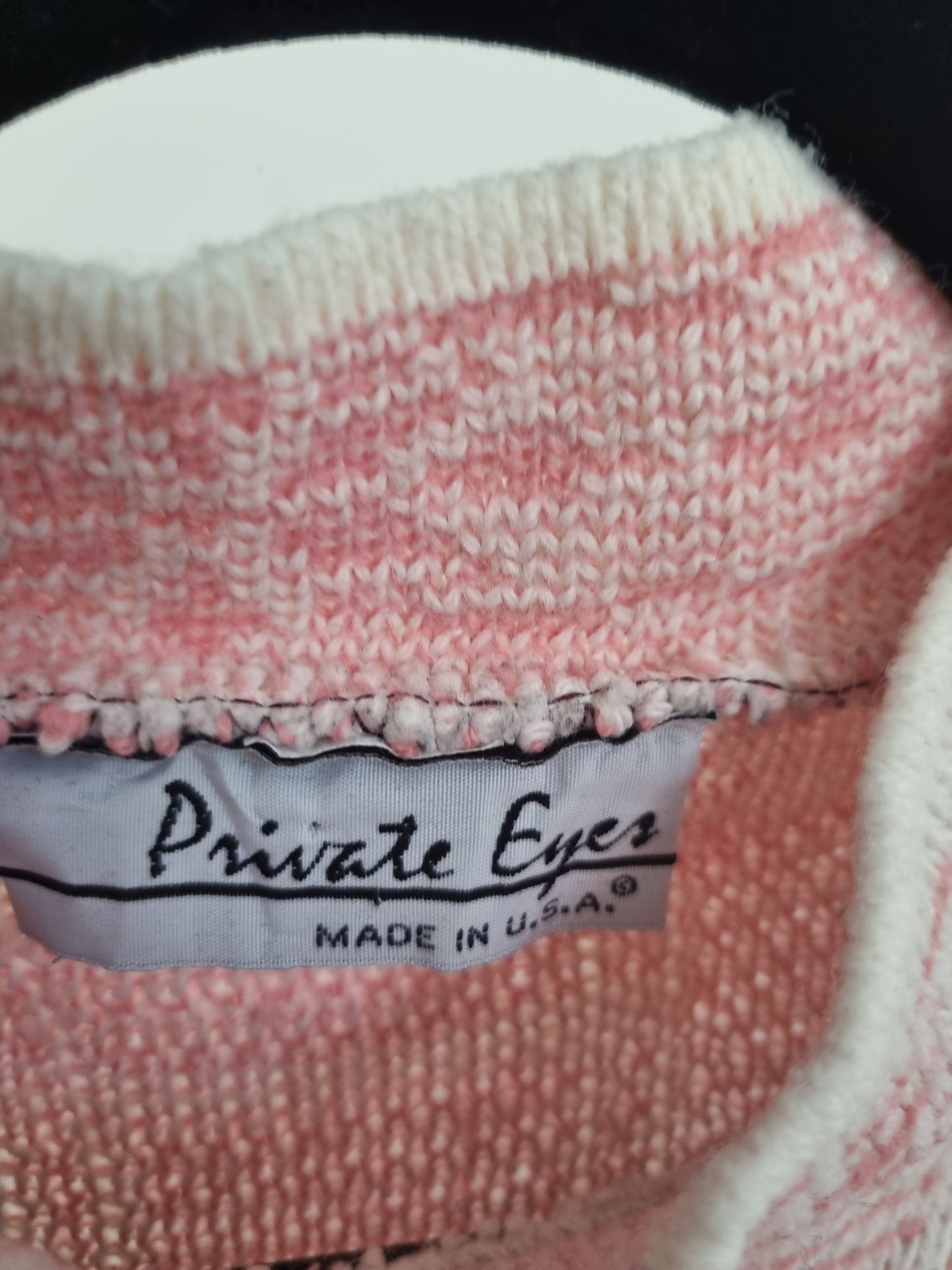 Private Eyes USA Vintage Jumper UK 16 Pink and White Geometric - Vintage Appreciation Society