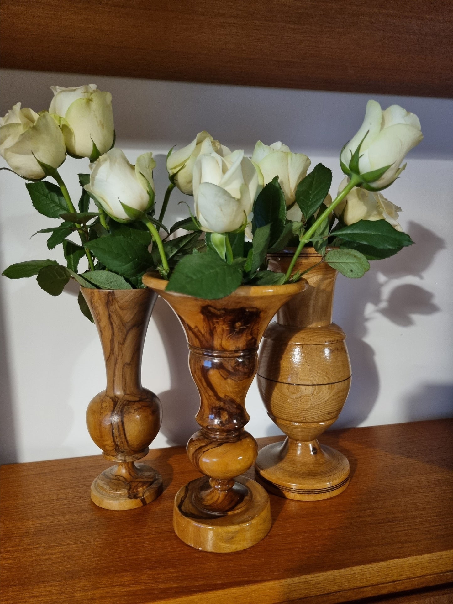Vase Olive Wood Pedestal Round Flared Rim Vintage Handmade Decor