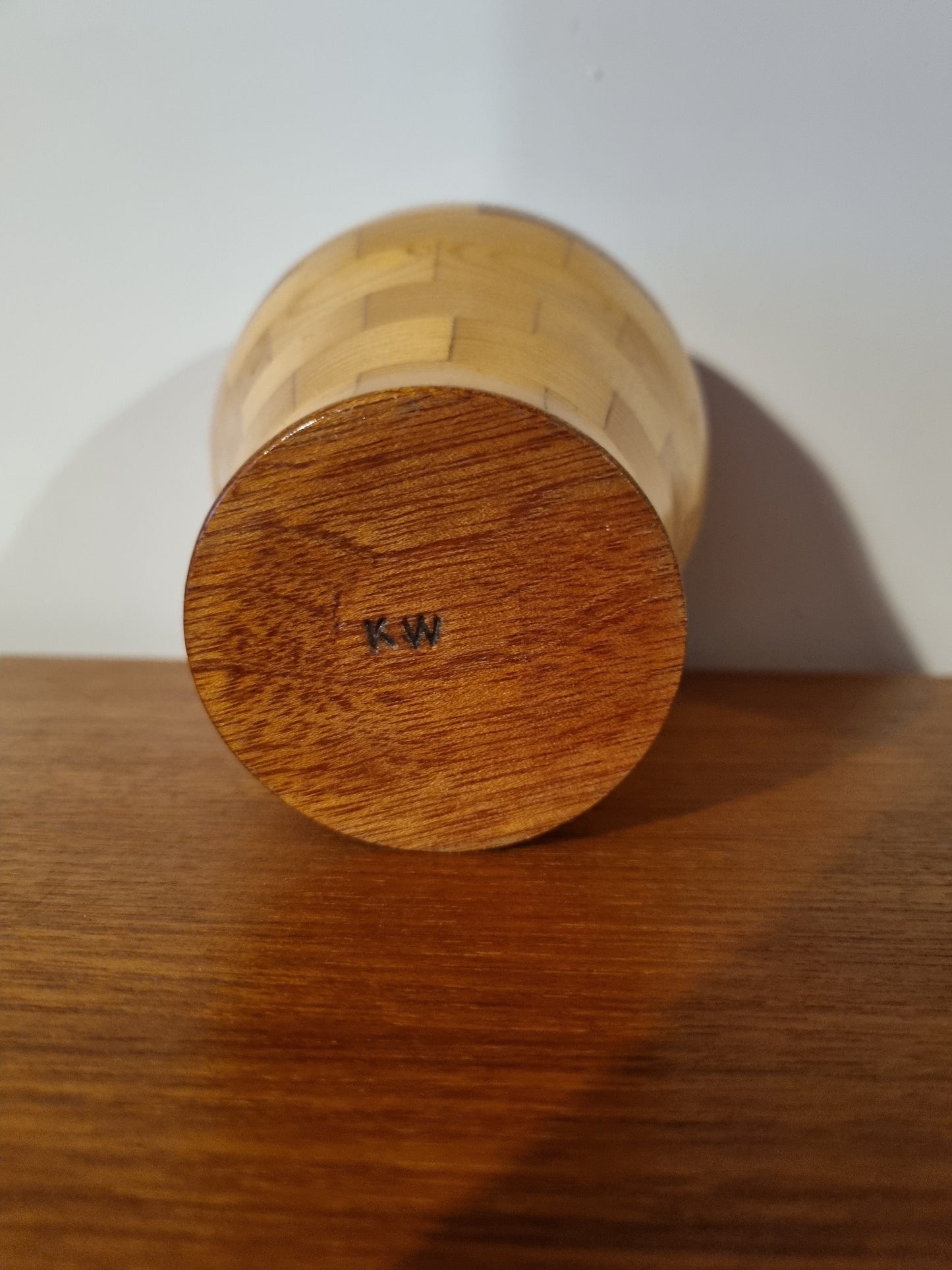Vase Segmented Checkerboard Contrast Tones Handmade Vintage Wood