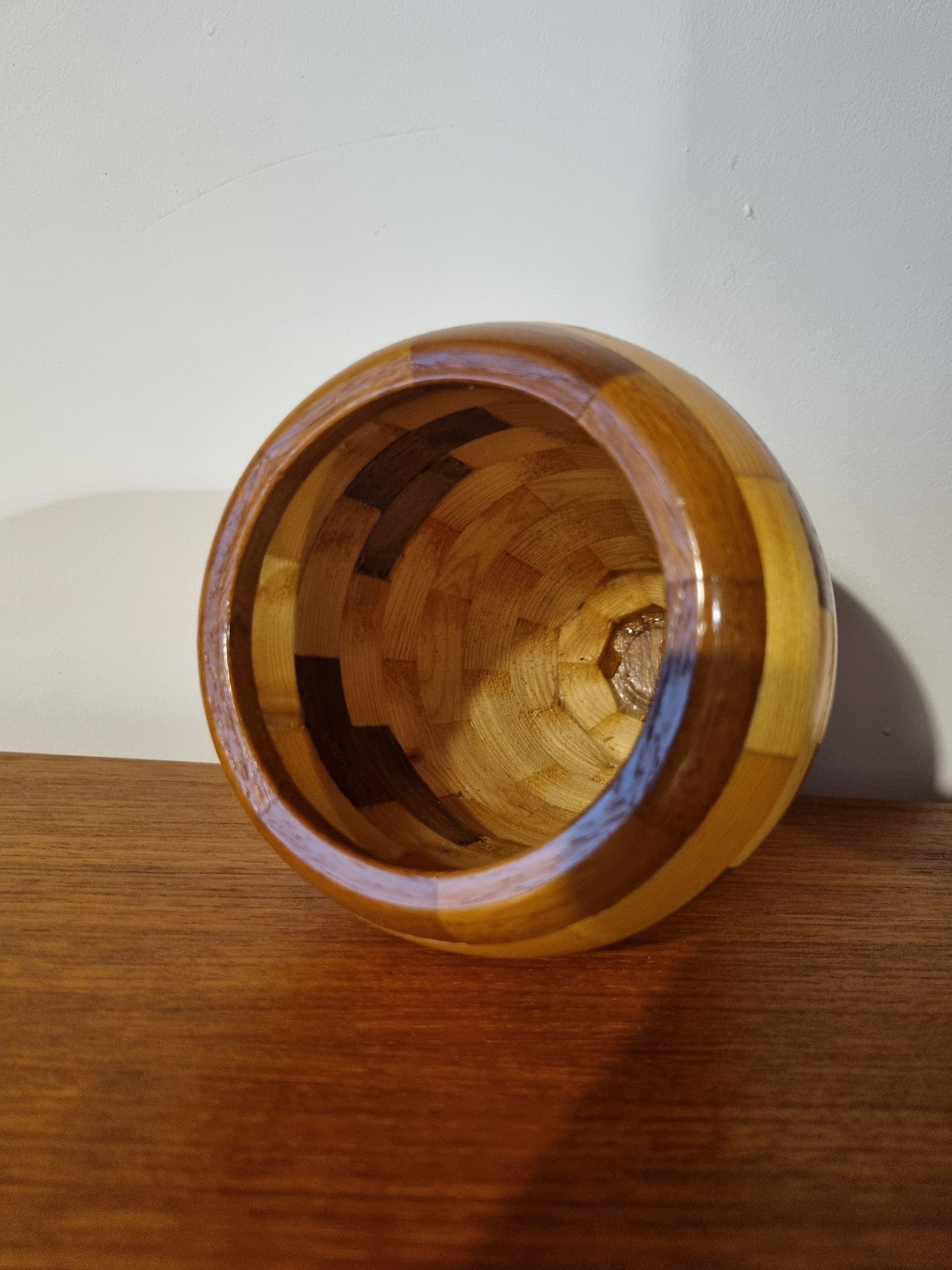 Vase Segmented Checkerboard Contrast Tones Handmade Vintage Wood
