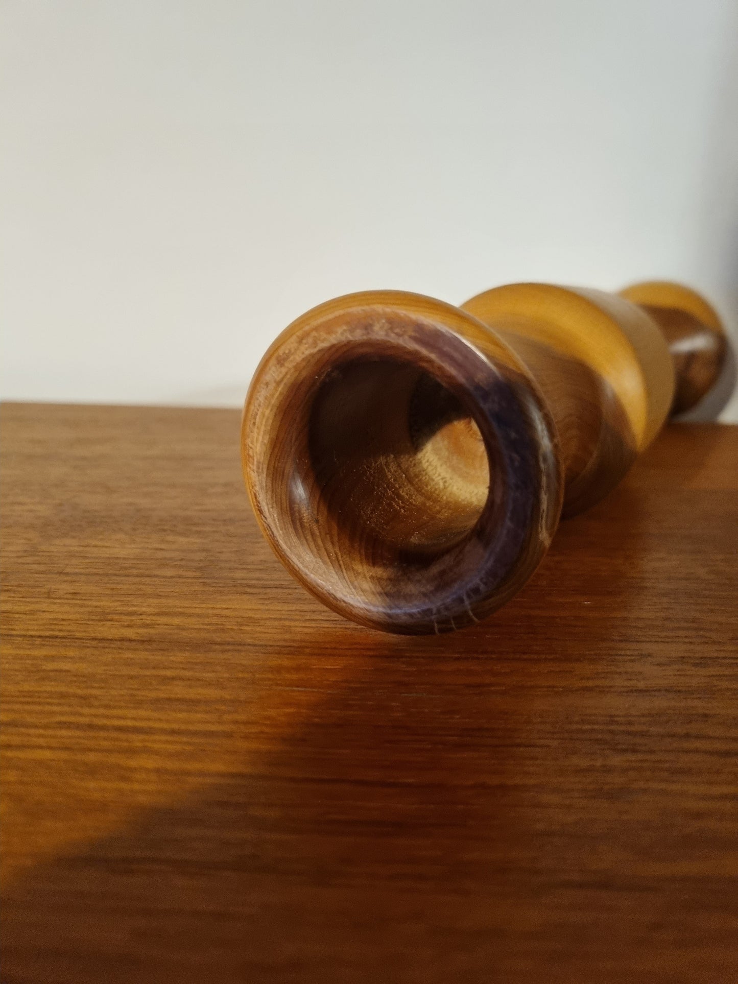 Tall Candlestick Handmade Two Tone Grain Vintage Jorvik Wood