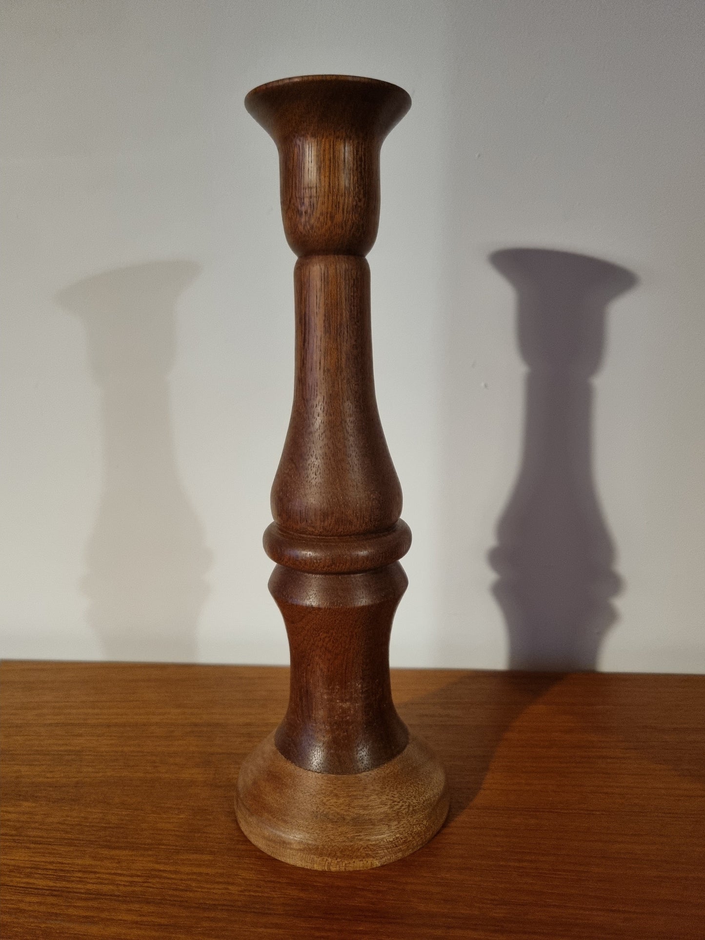 Candlestick Dark Brown Handmade Vintage Viking Turned Wood