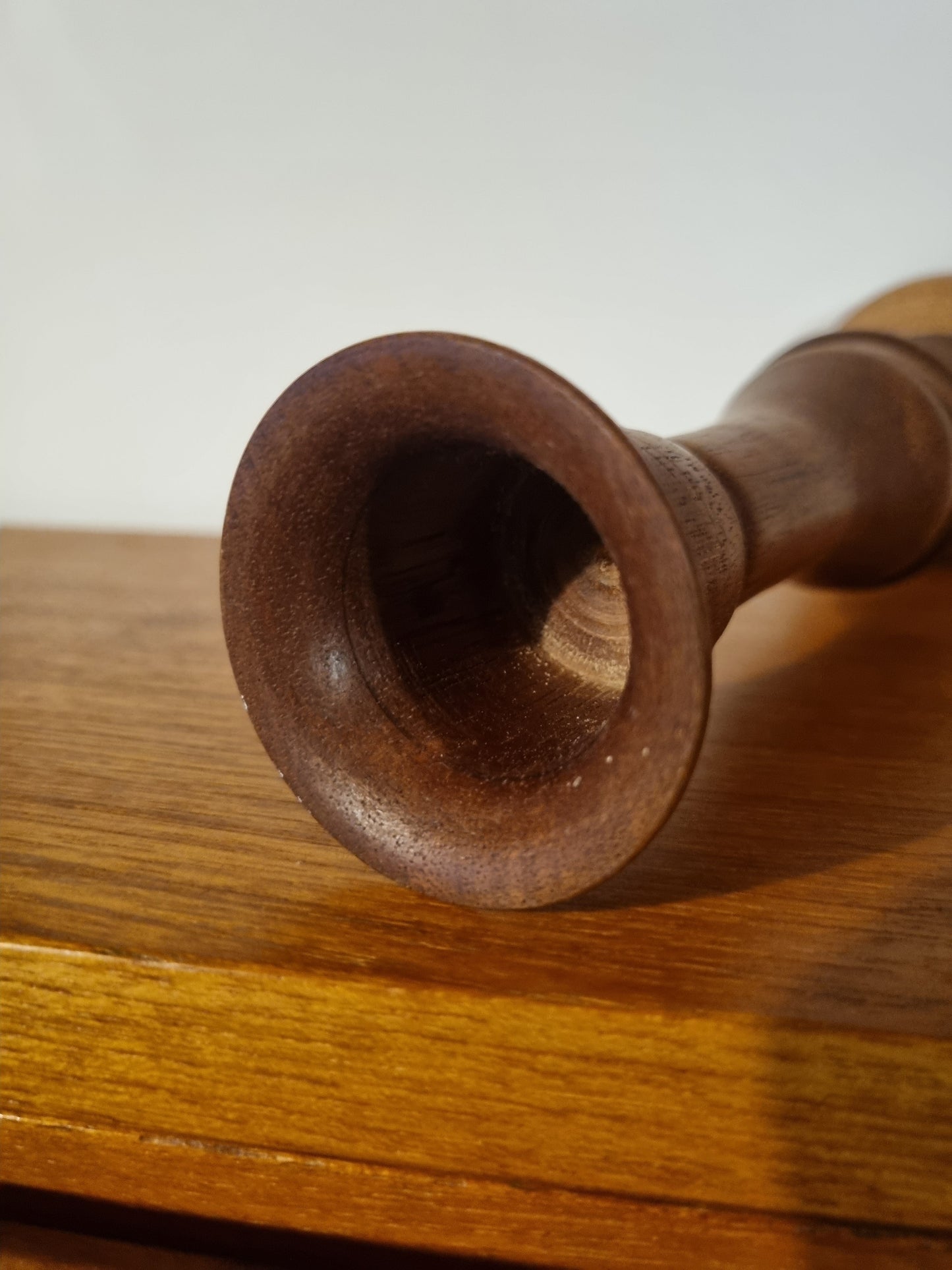 Candlestick Dark Brown Handmade Vintage Viking Turned Wood