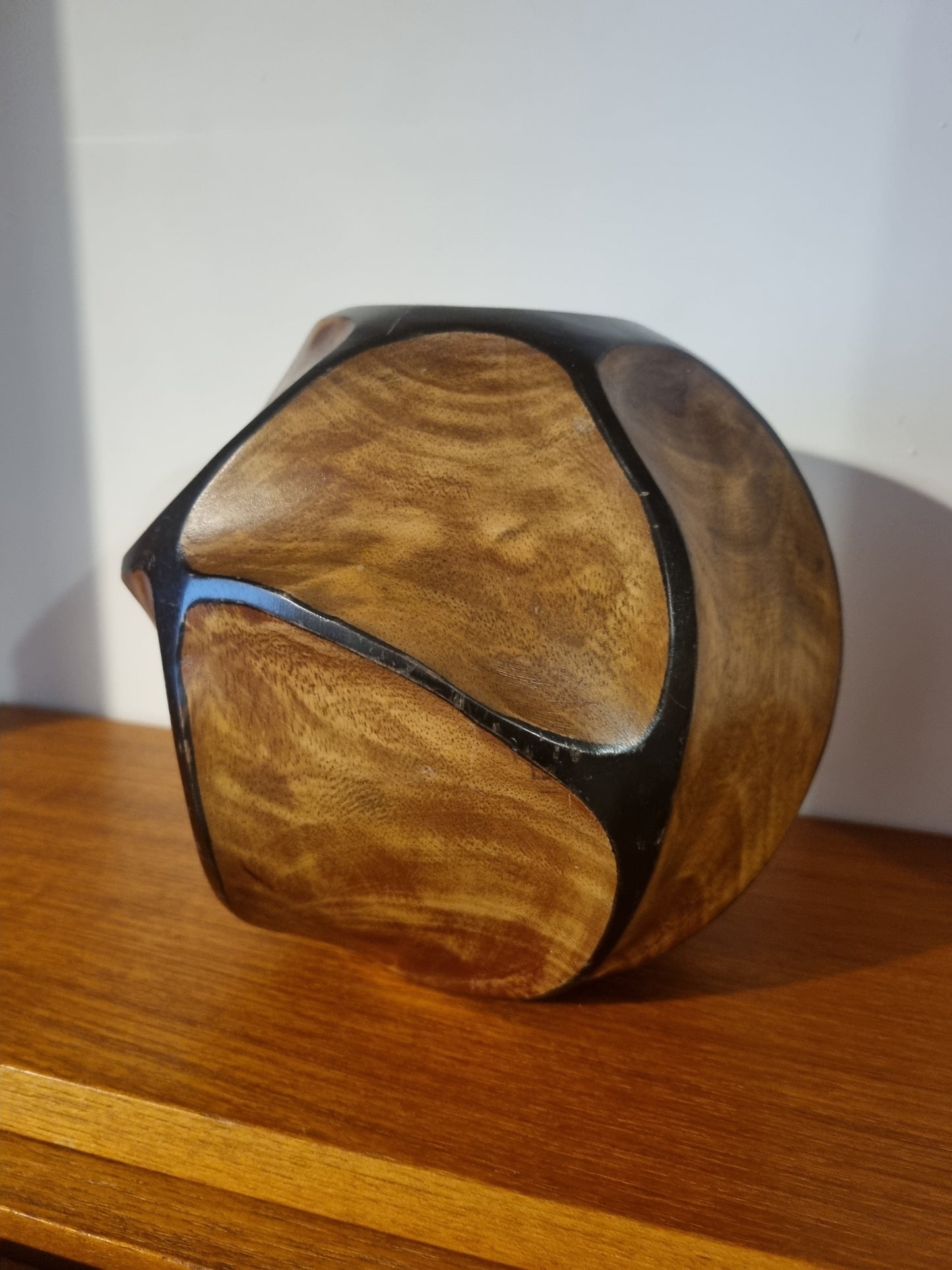 Vase Large Black and Brown Geometric Organic Handmade Wood