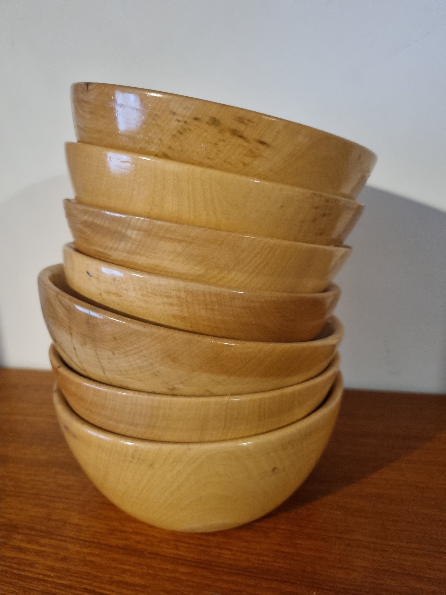 Bowls Set of 7 Small Light Wooden. Handmade Vintage Jorvik York Viking Turned Wood. Unique Sizes.
