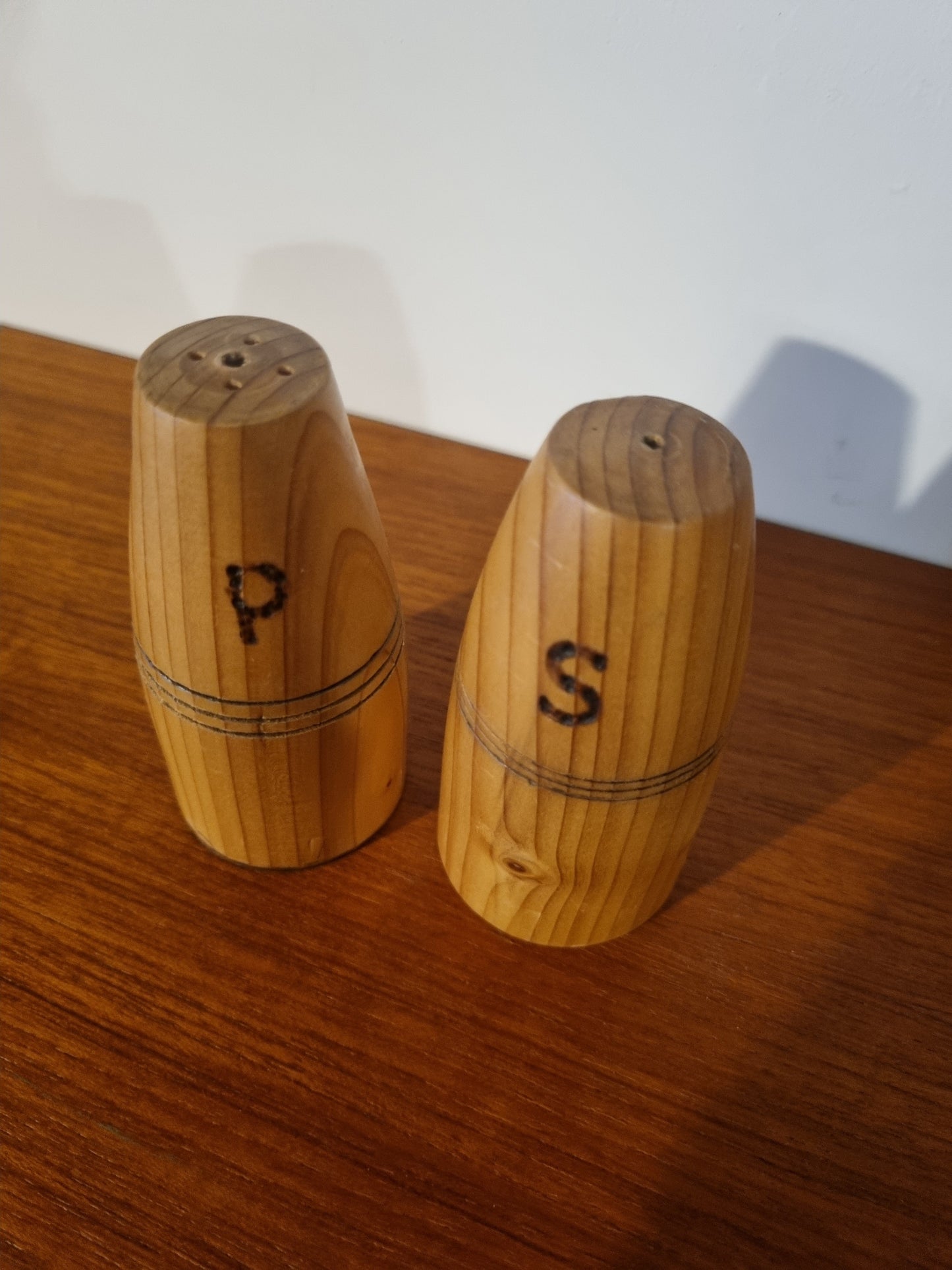 Salt and Pepper Set Vintage Handmade Jorvik York Viking Wood