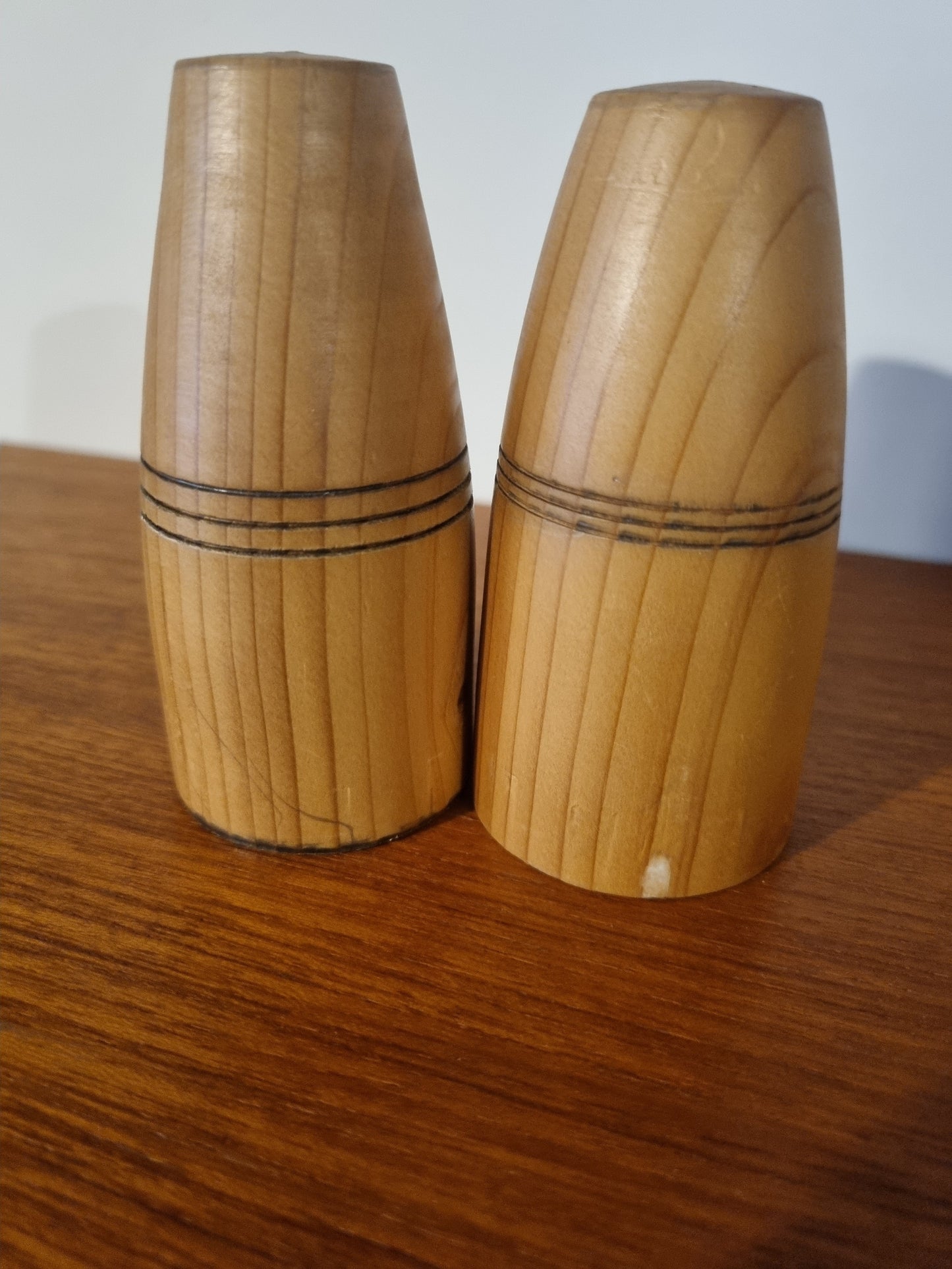 Salt and Pepper Set Vintage Handmade Jorvik York Viking Wood