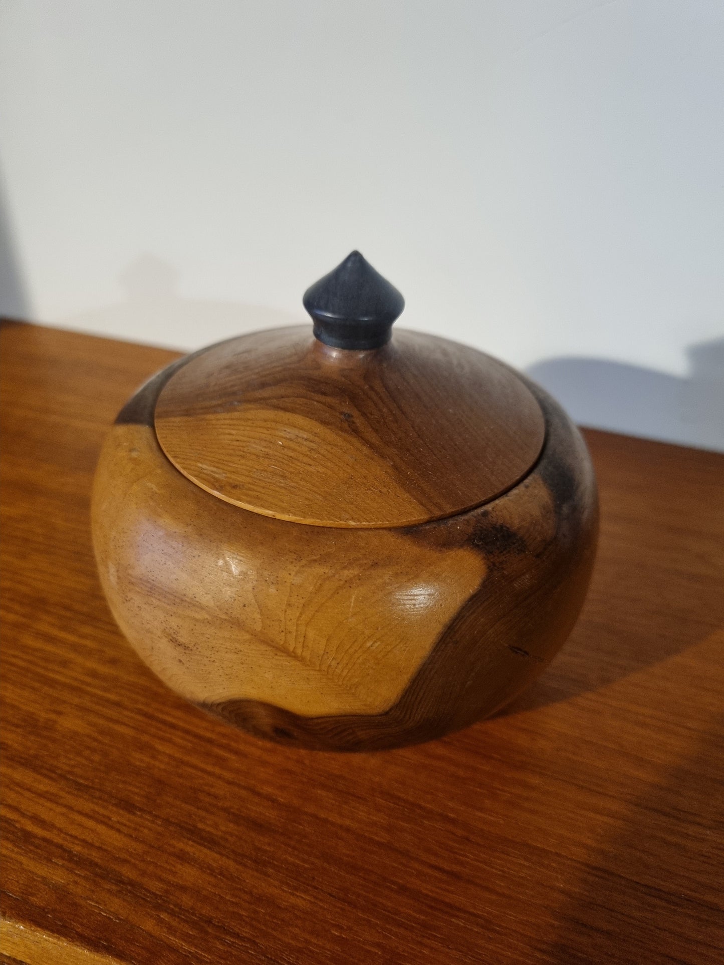 Lidded Trinket Pot Two Tone Wooden Handmade Vintage Jorvik Wood