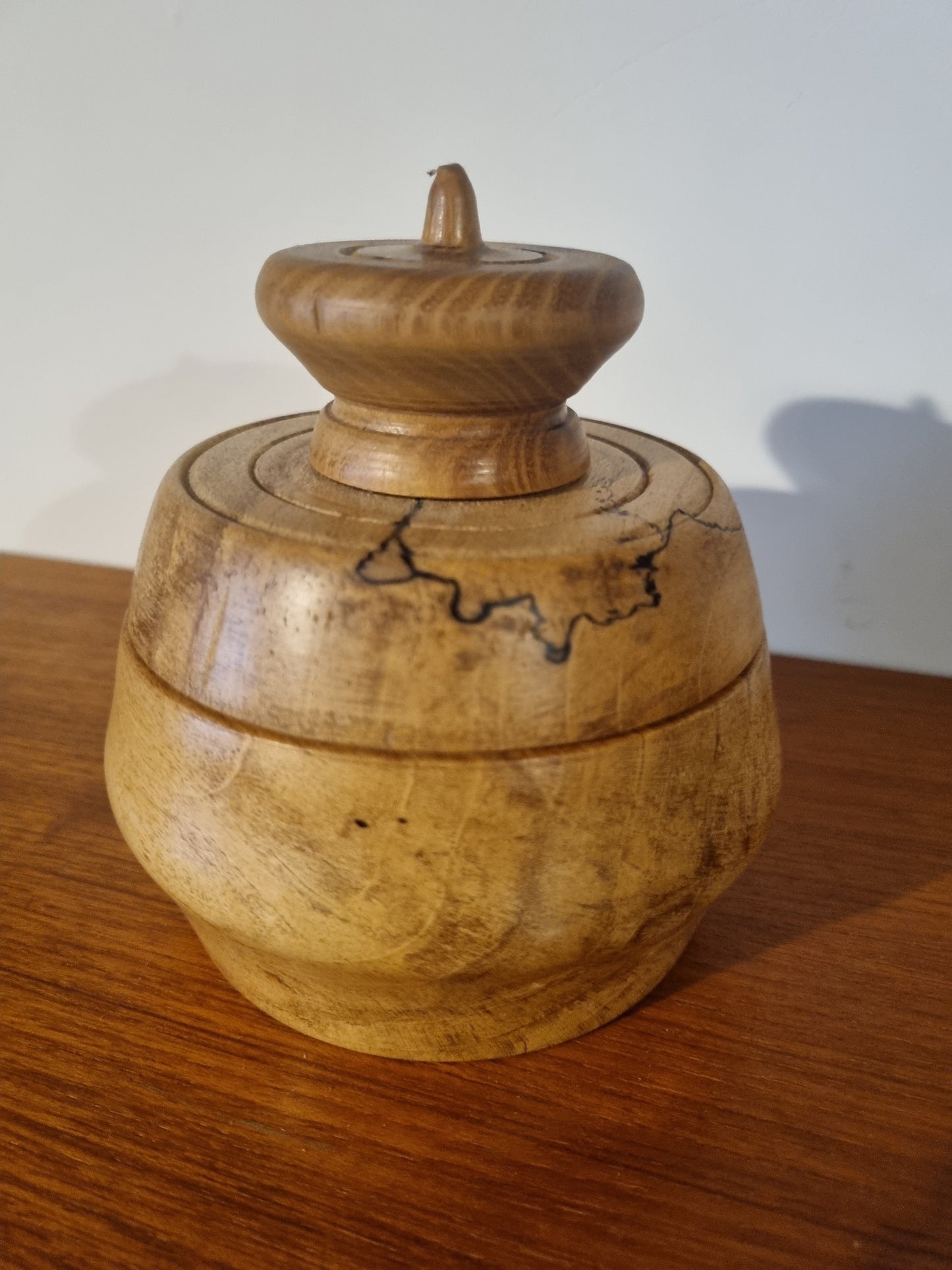 Lidded Trinket Pot Round Ornate Lid Handmade Vintage Jorvik Wood