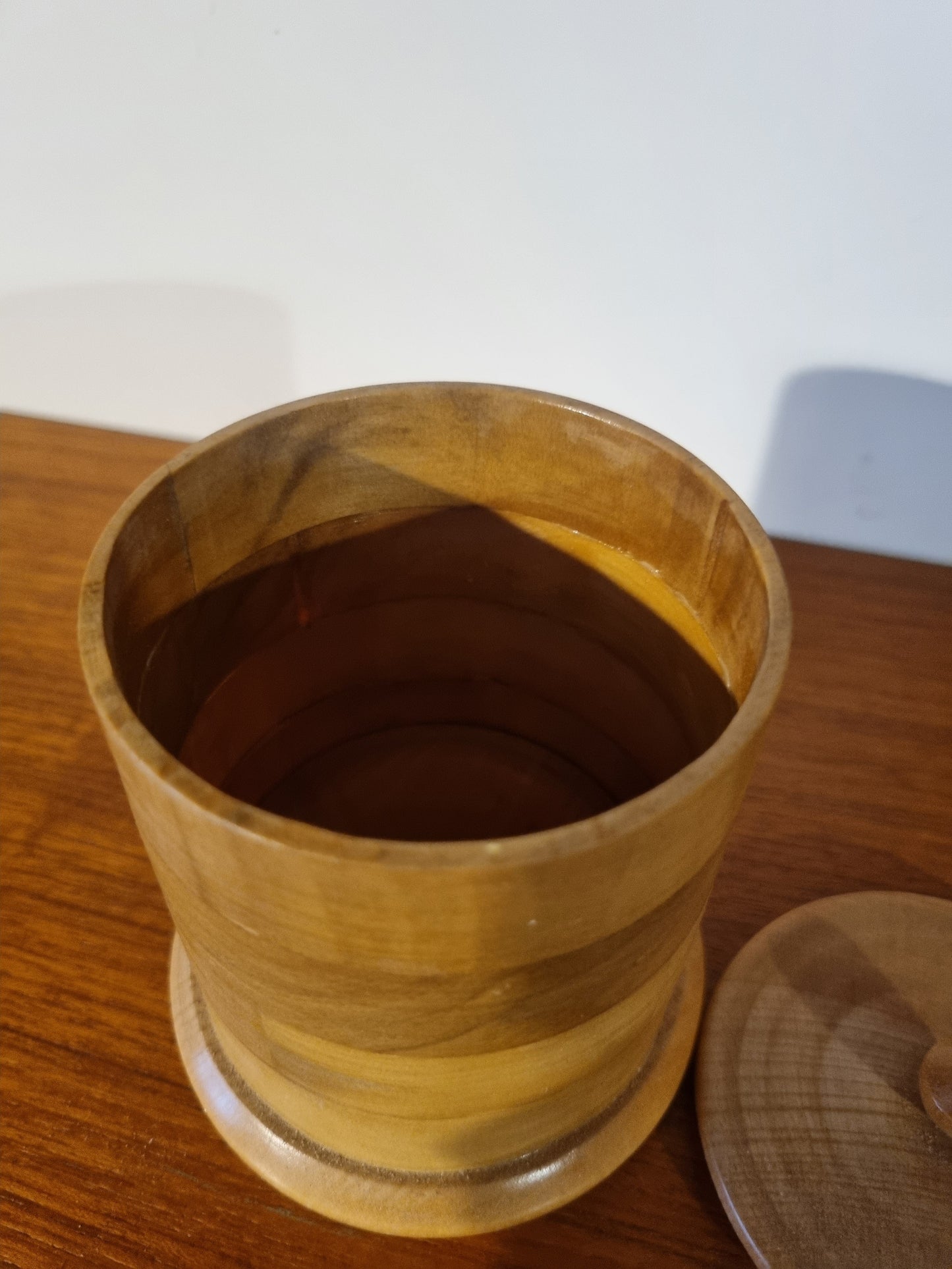 Lidded Trinket Pot Round Light Wood Handmade Vintage Style