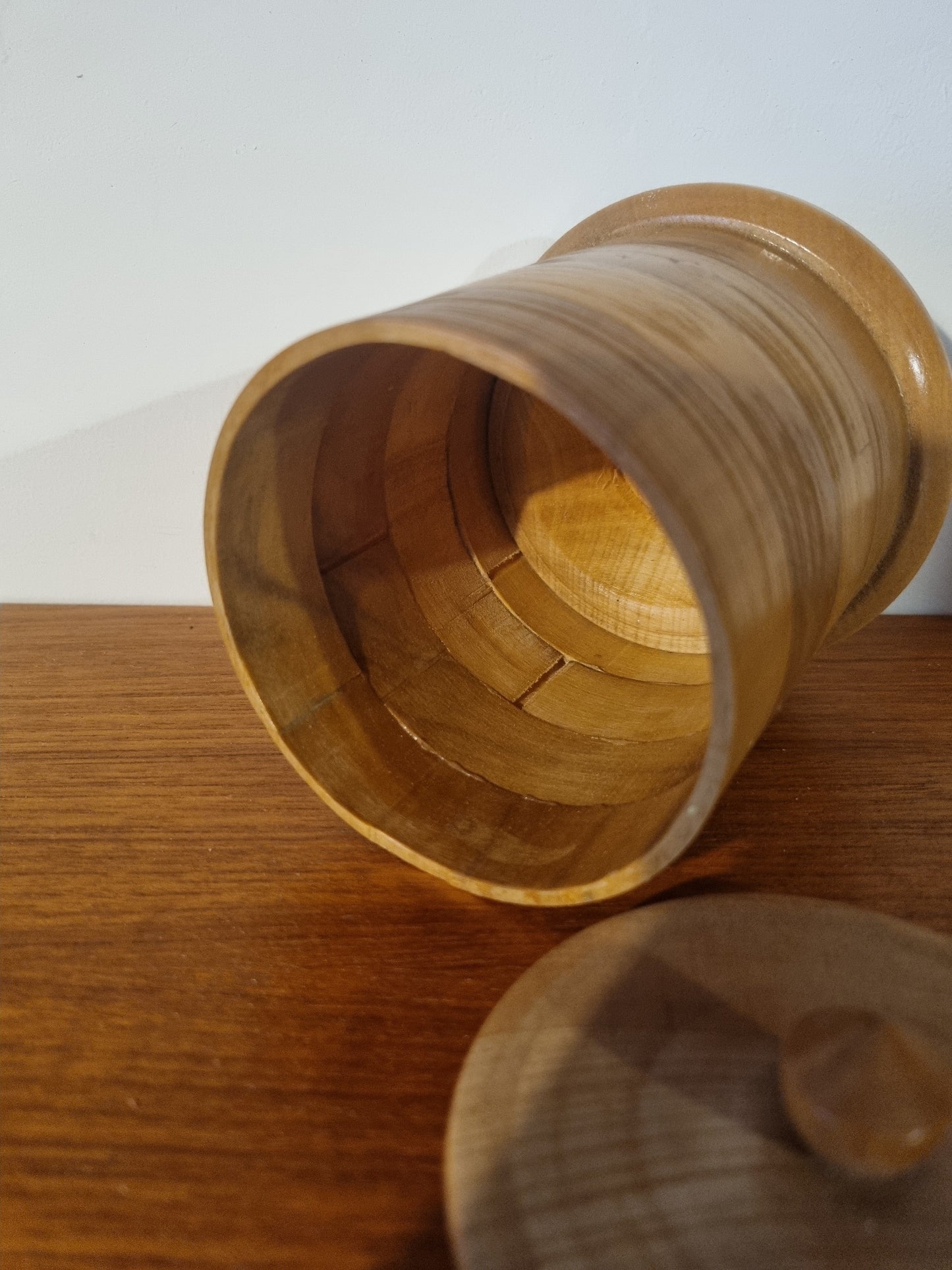 Lidded Trinket Pot Round Light Wood Handmade Vintage Style