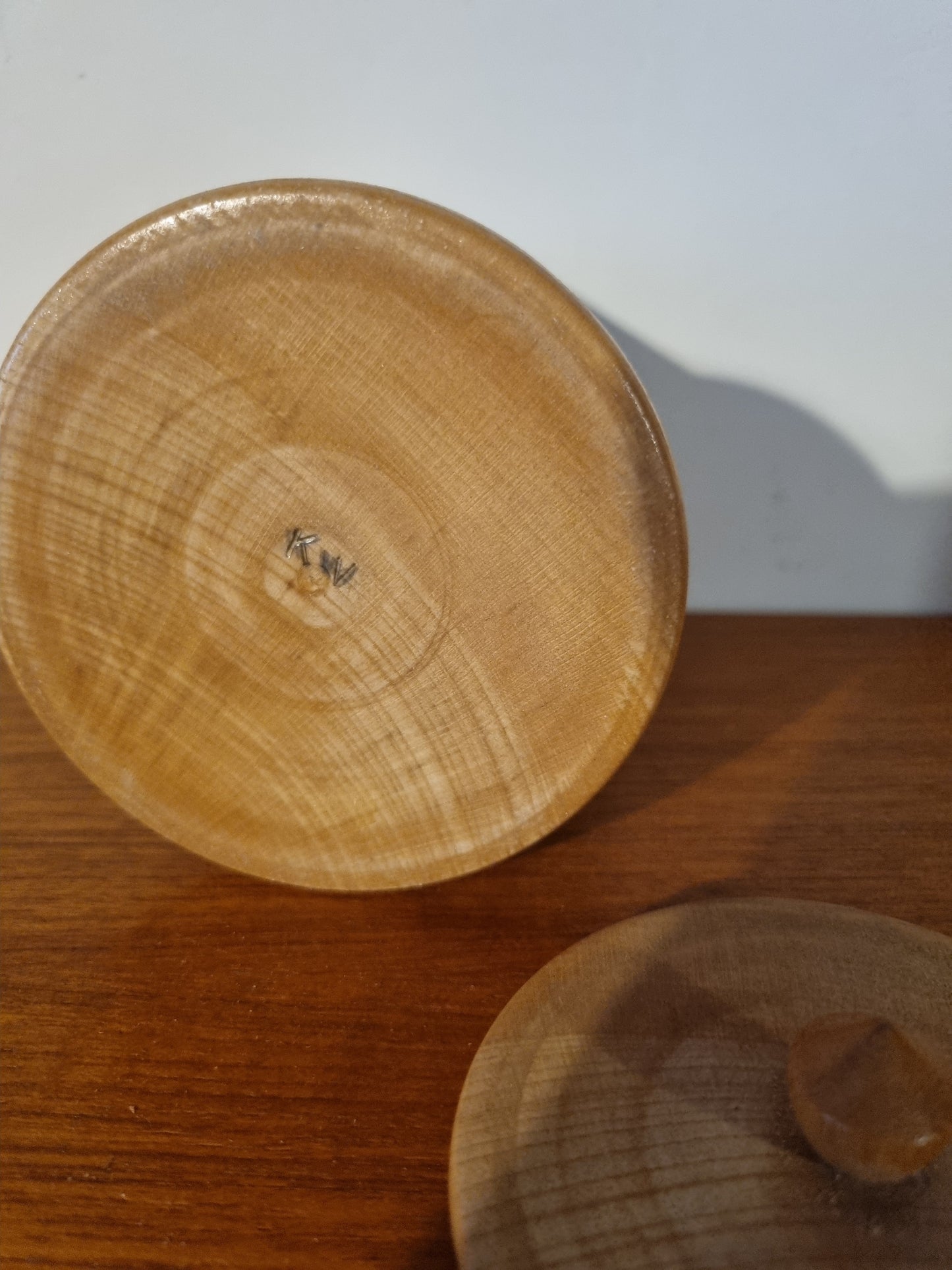 Lidded Trinket Pot Round Light Wood Handmade Vintage Style