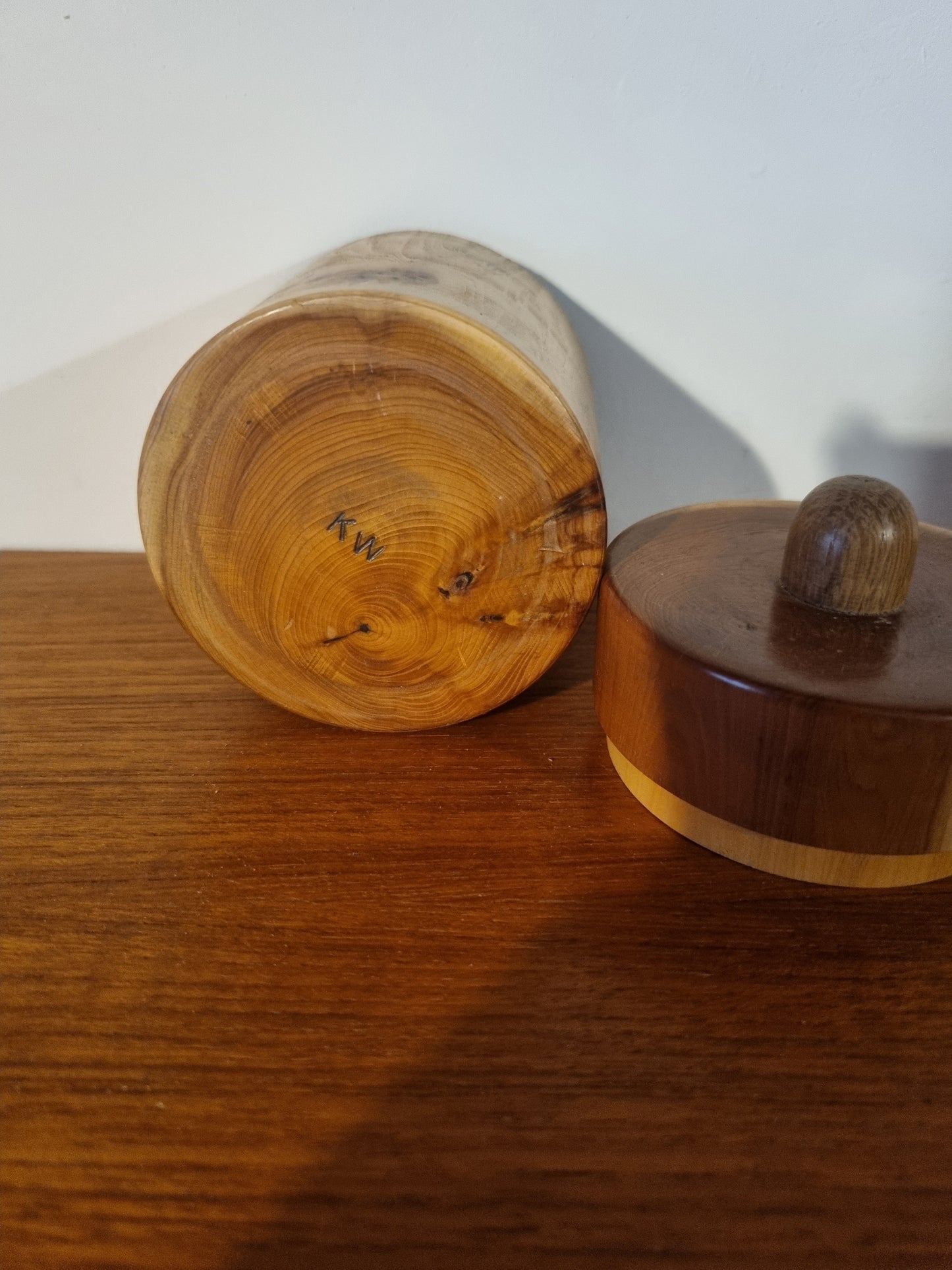 Lidded Trinket Pot Two Tone Handmade Vintage Jorvik Wood Décor