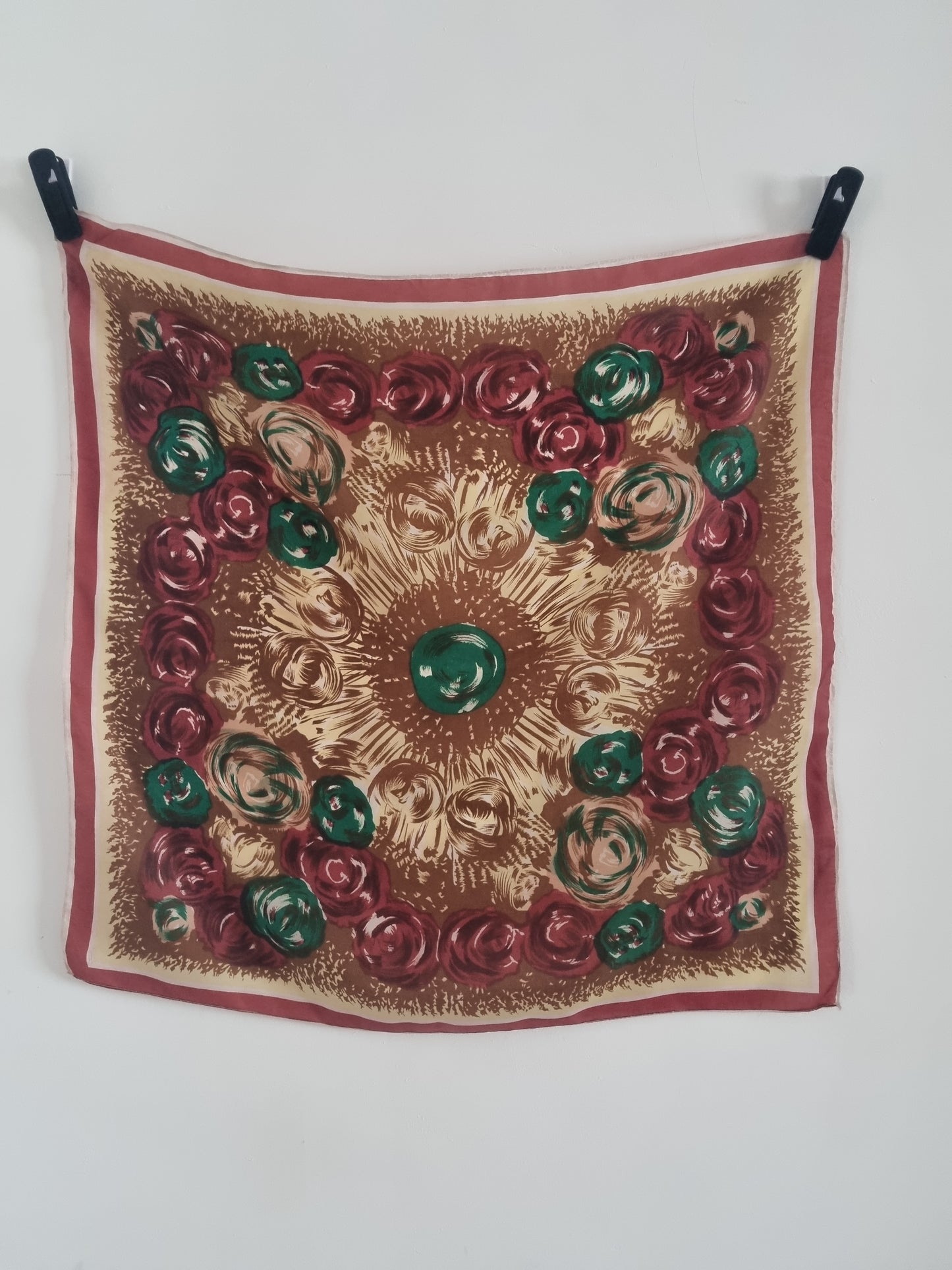 Vintage Floral 1950s Rayon Water Repellant 70cmx65cm Scarf