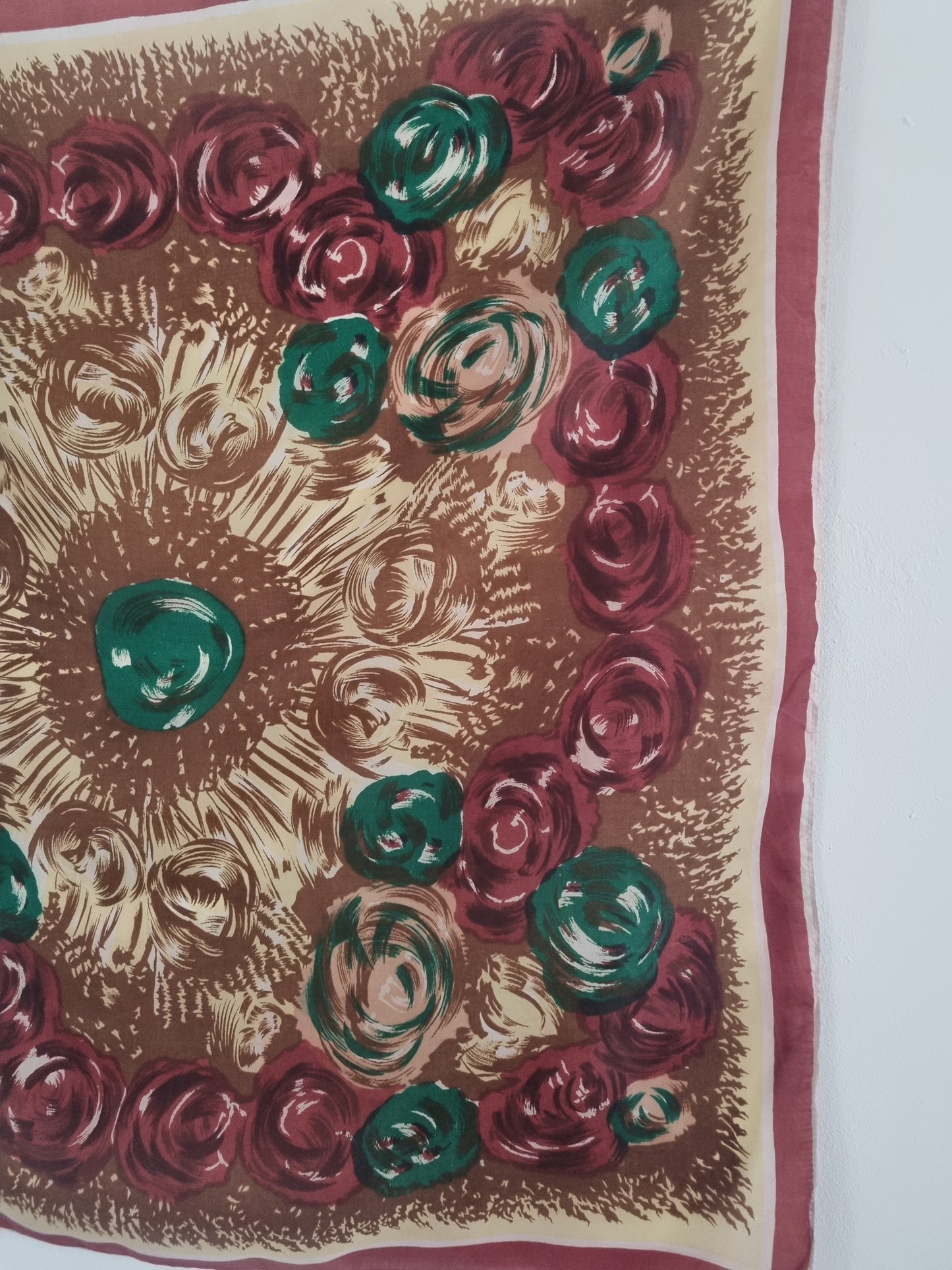 Vintage Floral 1950s Rayon Water Repellant 70cmx65cm Scarf