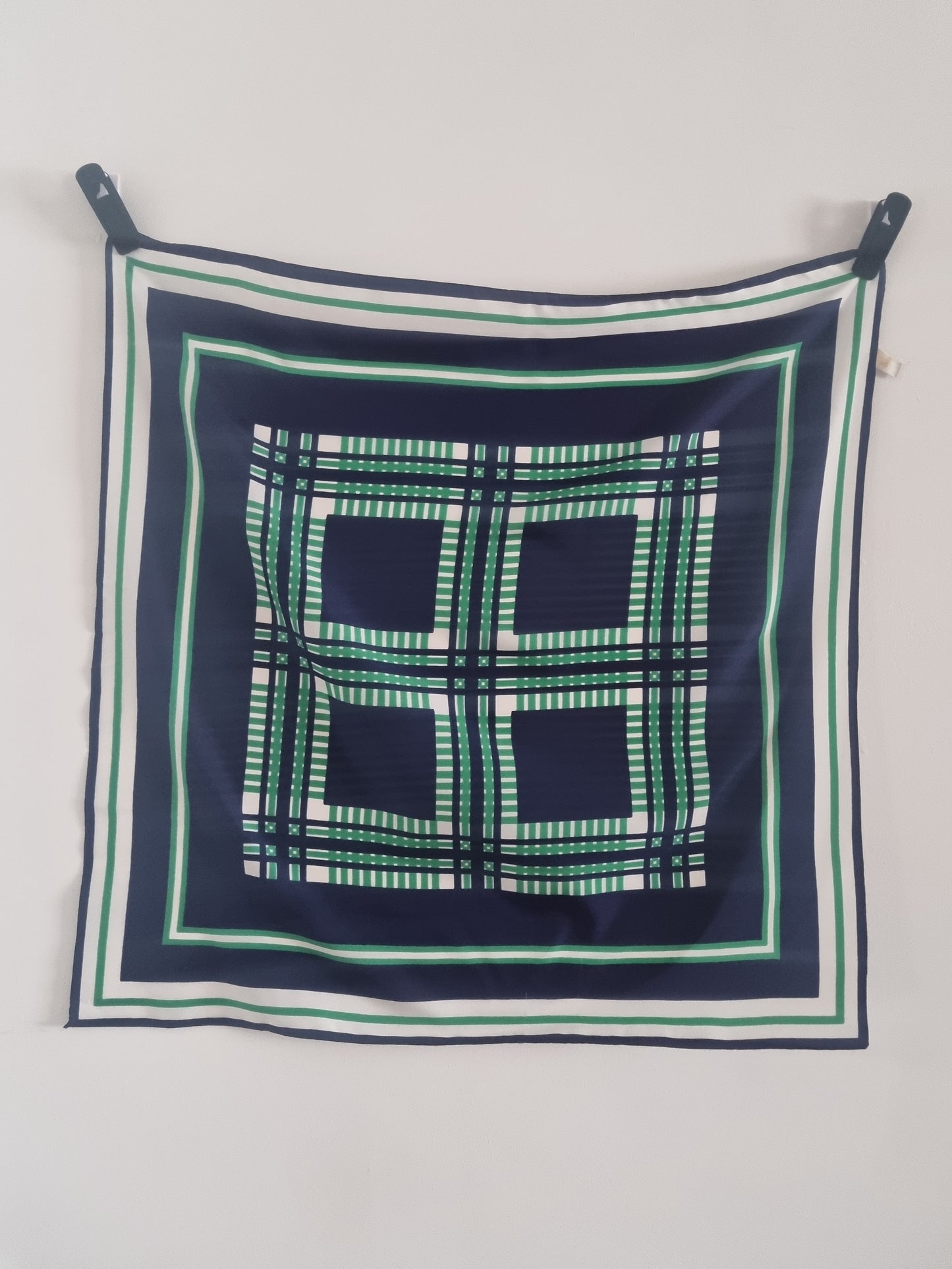 Vintage St Michael Blue and Green Check Checkered Scarf 67cmx67cm