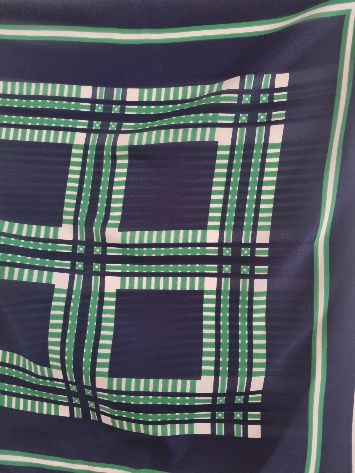 Vintage St Michael Blue and Green Check Checkered Scarf 67cmx67cm