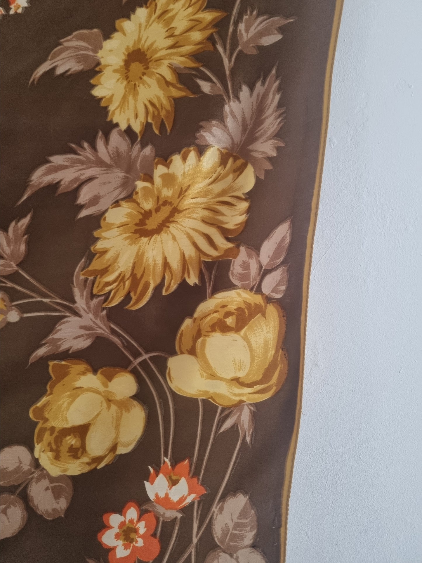 Vintage Brown and Gold floral 1960s Scarf Silk Mix 67cmx67cm