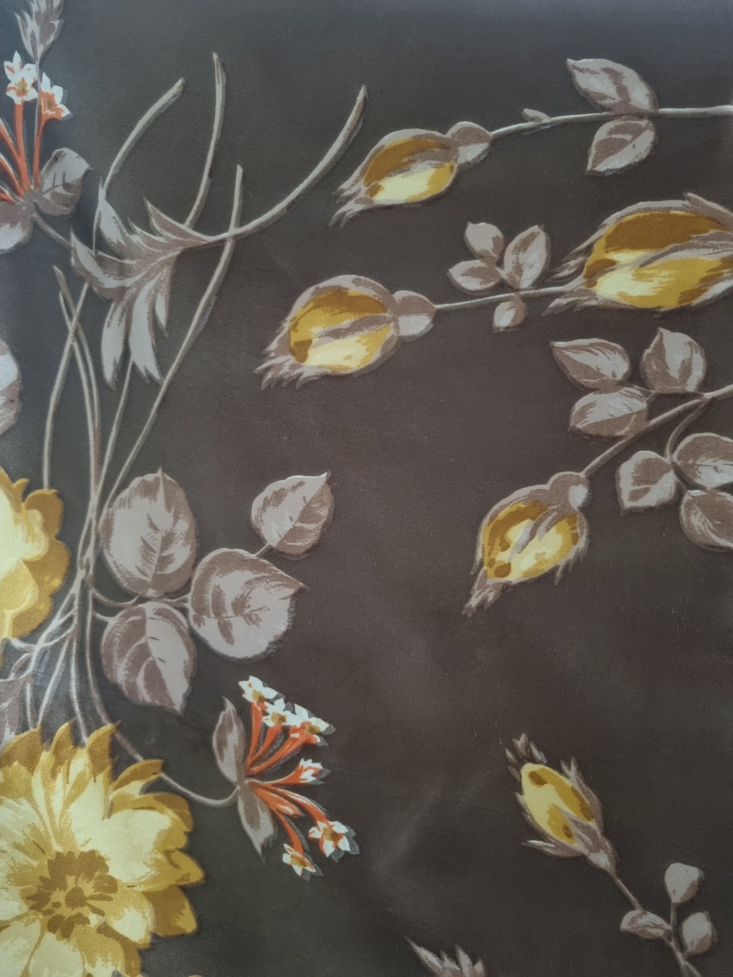 Vintage Brown and Gold floral 1960s Scarf Silk Mix 67cmx67cm