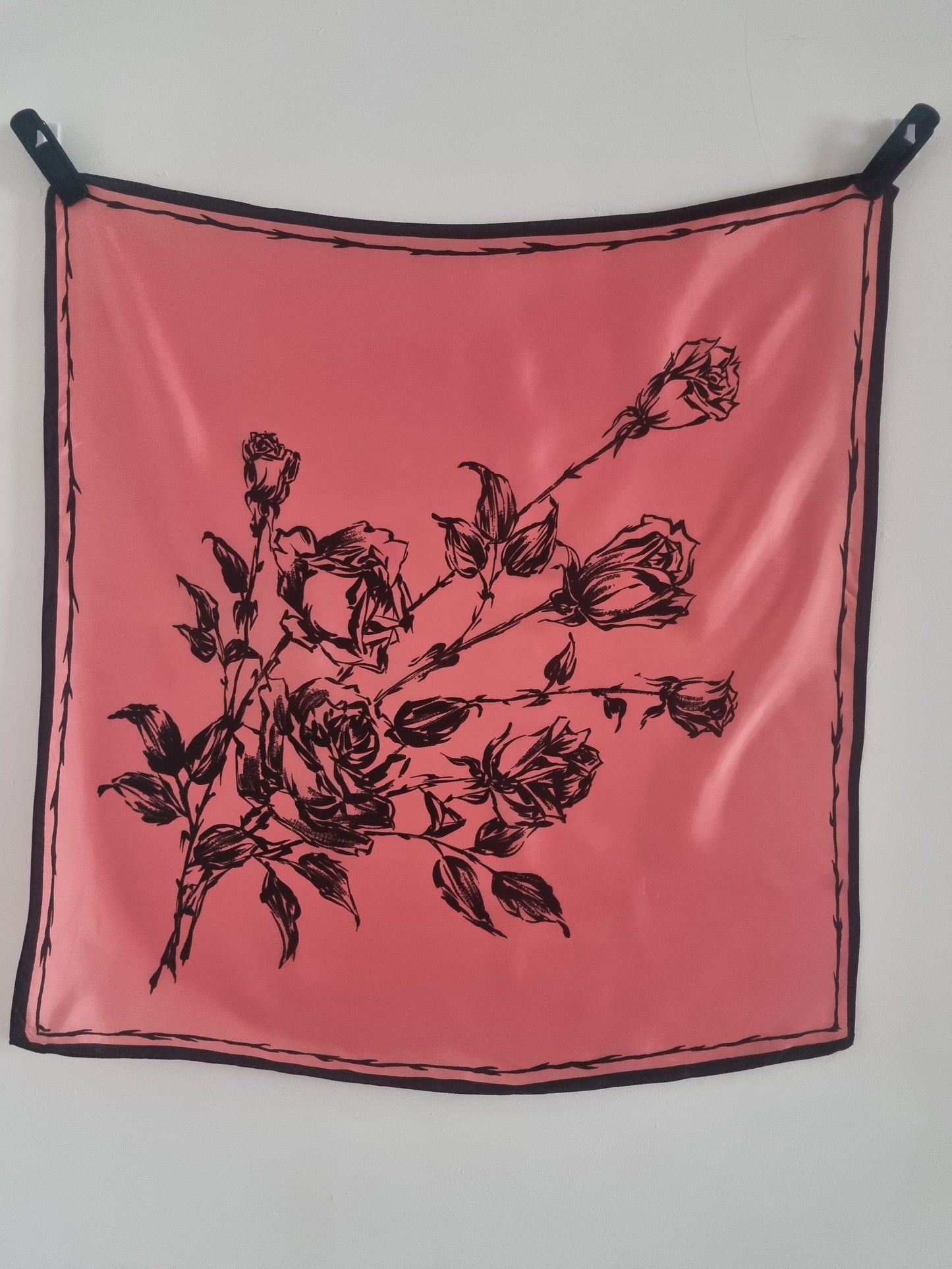 Vintage Pink Roses Bush Floral Rayon Scarf 65cmx65cm