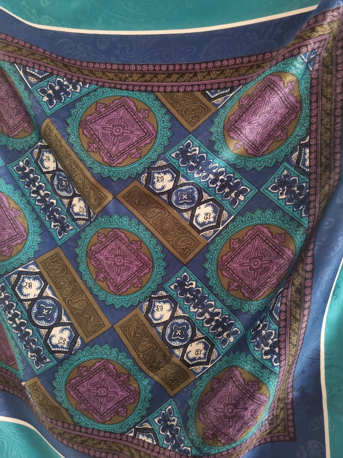 Vintage Jane Shilton Scarf Italian Polyester Purple and Blue 78cmx78cm