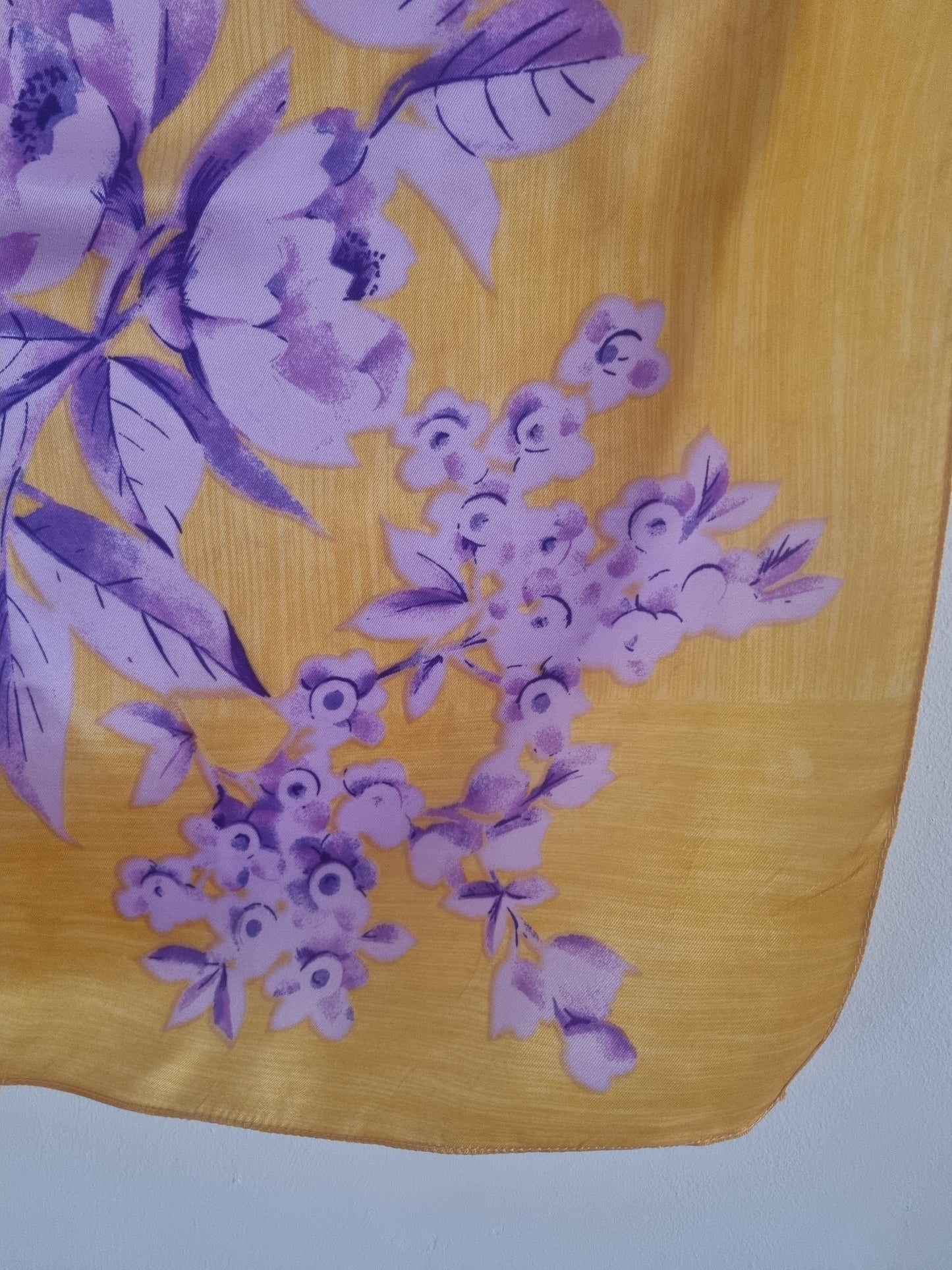 Vintage St Michael Italian Rayon Scarf Yellow and Purple Flowers 67cmx67cm