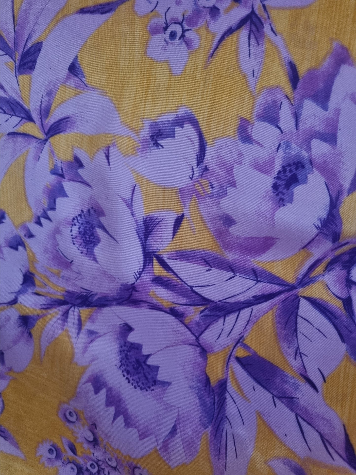Vintage St Michael Italian Rayon Scarf Yellow and Purple Flowers 67cmx67cm