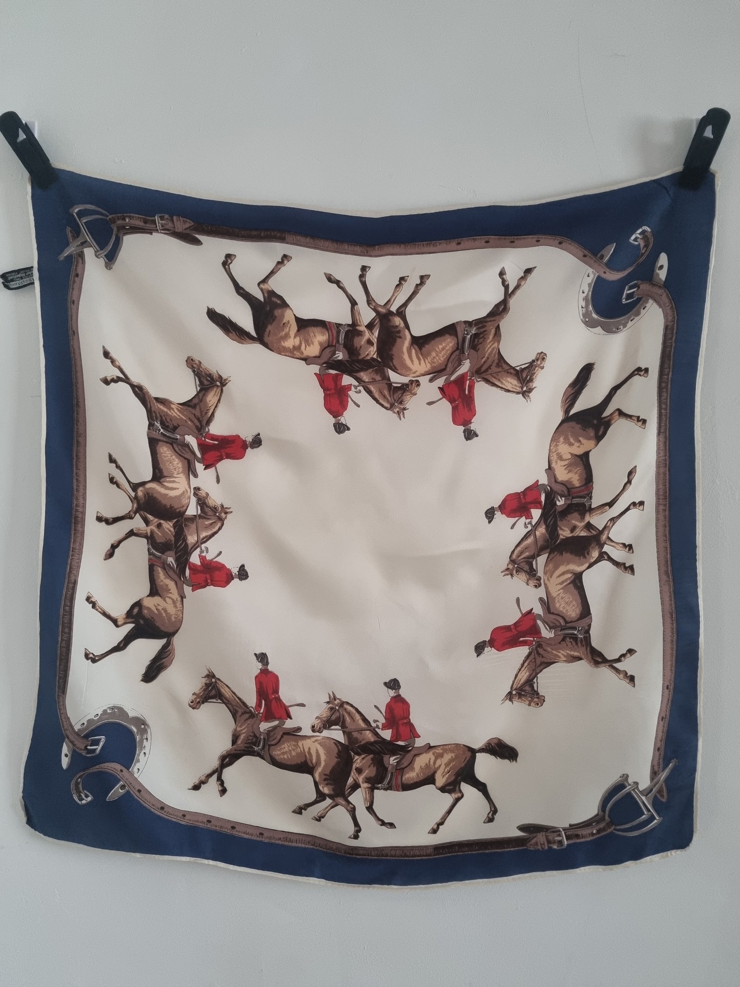 Vintage Horse Print Hammura Hunting Scarf Hand rolled Acetate Twill 66cmx66cm