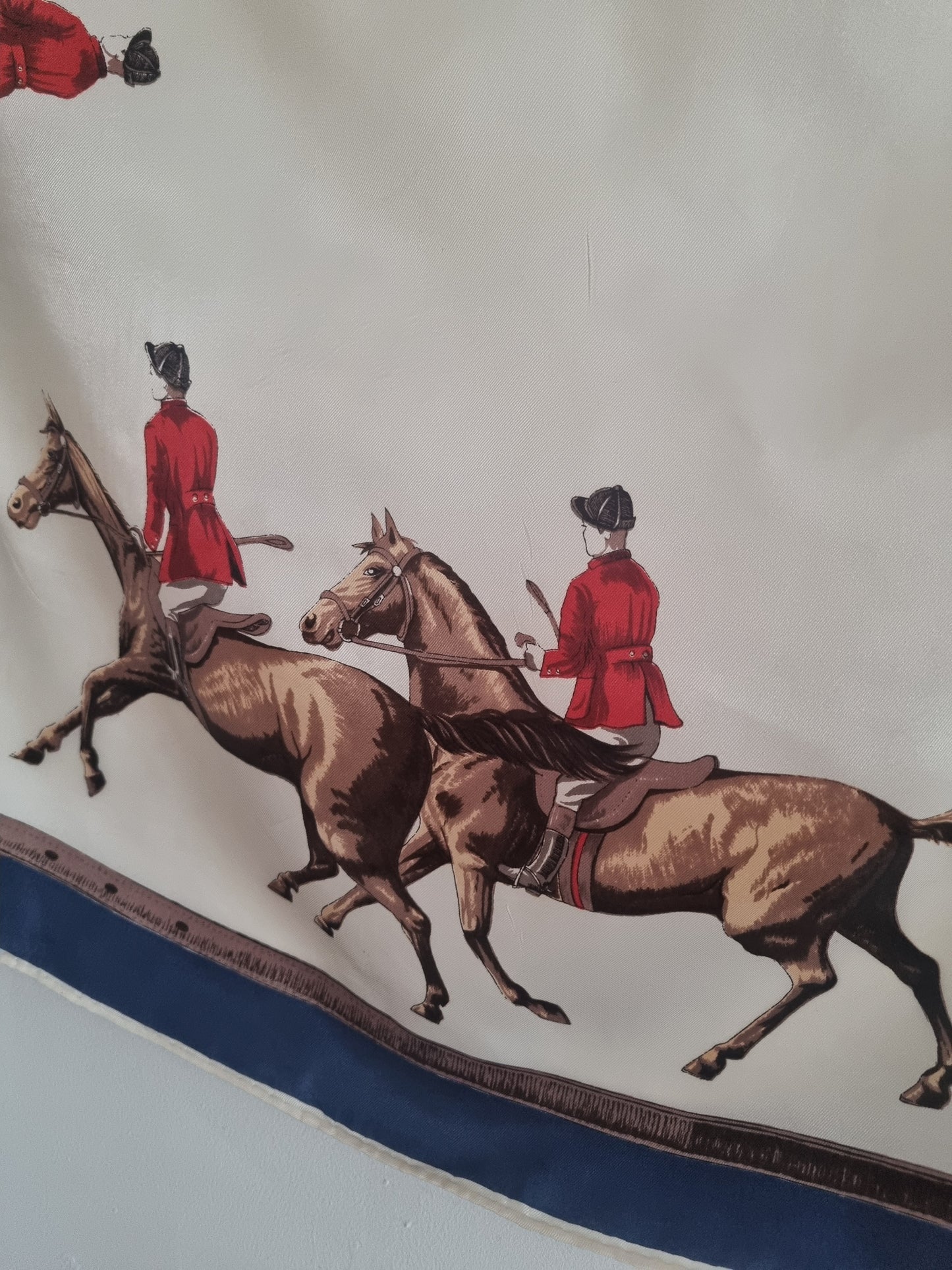 Vintage Horse Print Hammura Hunting Scarf Hand rolled Acetate Twill 66cmx66cm