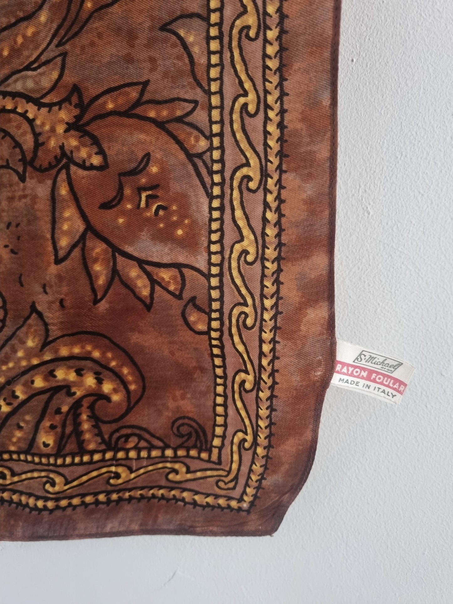 Vintage St Michael Brown Floral Rayon Scarf Made in Italy 66cmx66cm