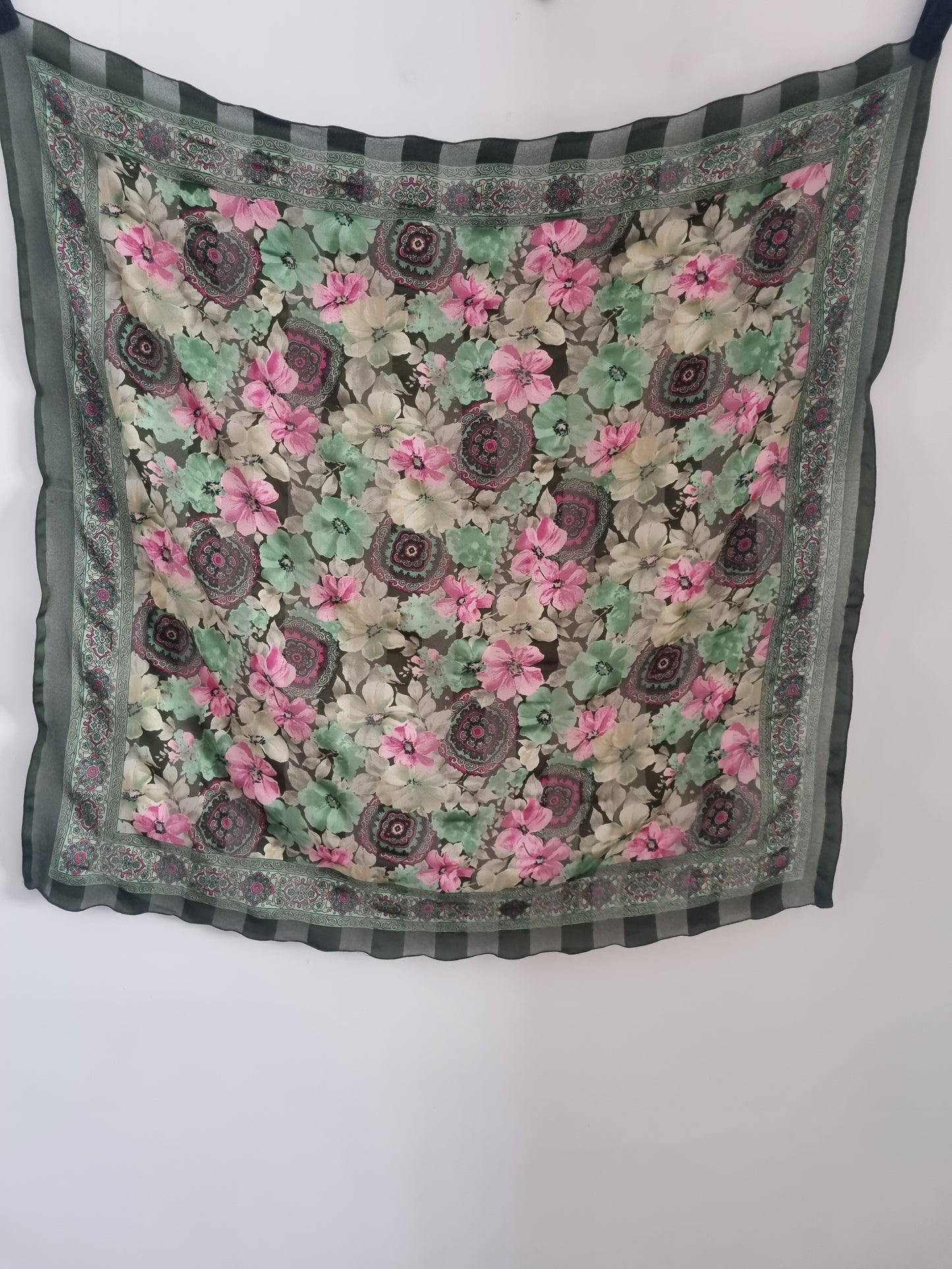 Vintage Green Floral Large Scarf Poly 85cmx85cm