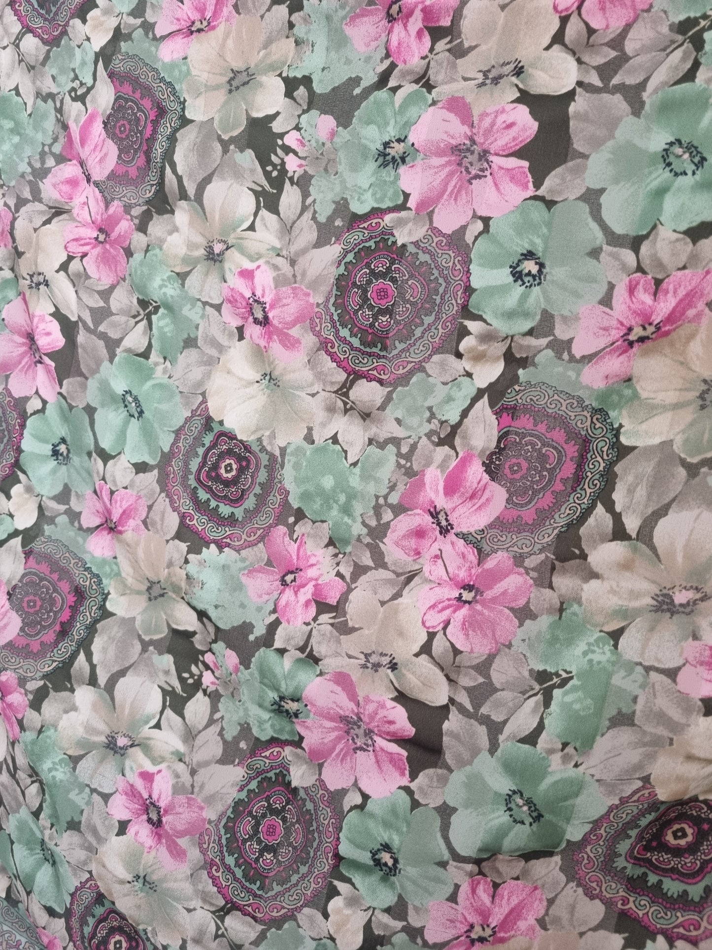 Vintage Green Floral Large Scarf Poly 85cmx85cm