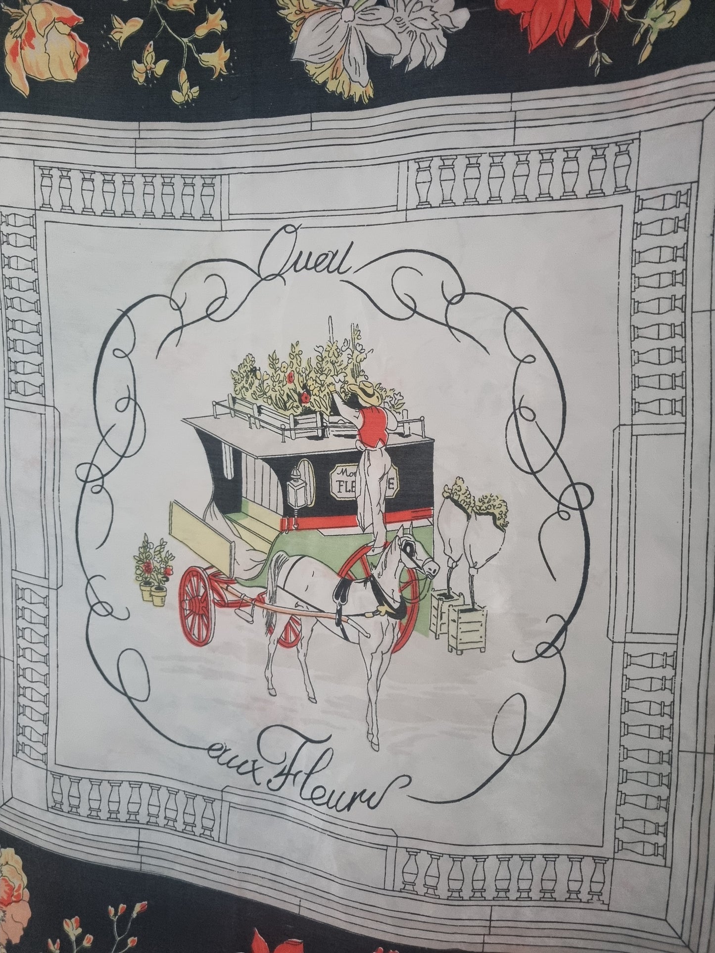 HERMES Vintage Scarf Quai Aux Fleurs 80cmx80cm