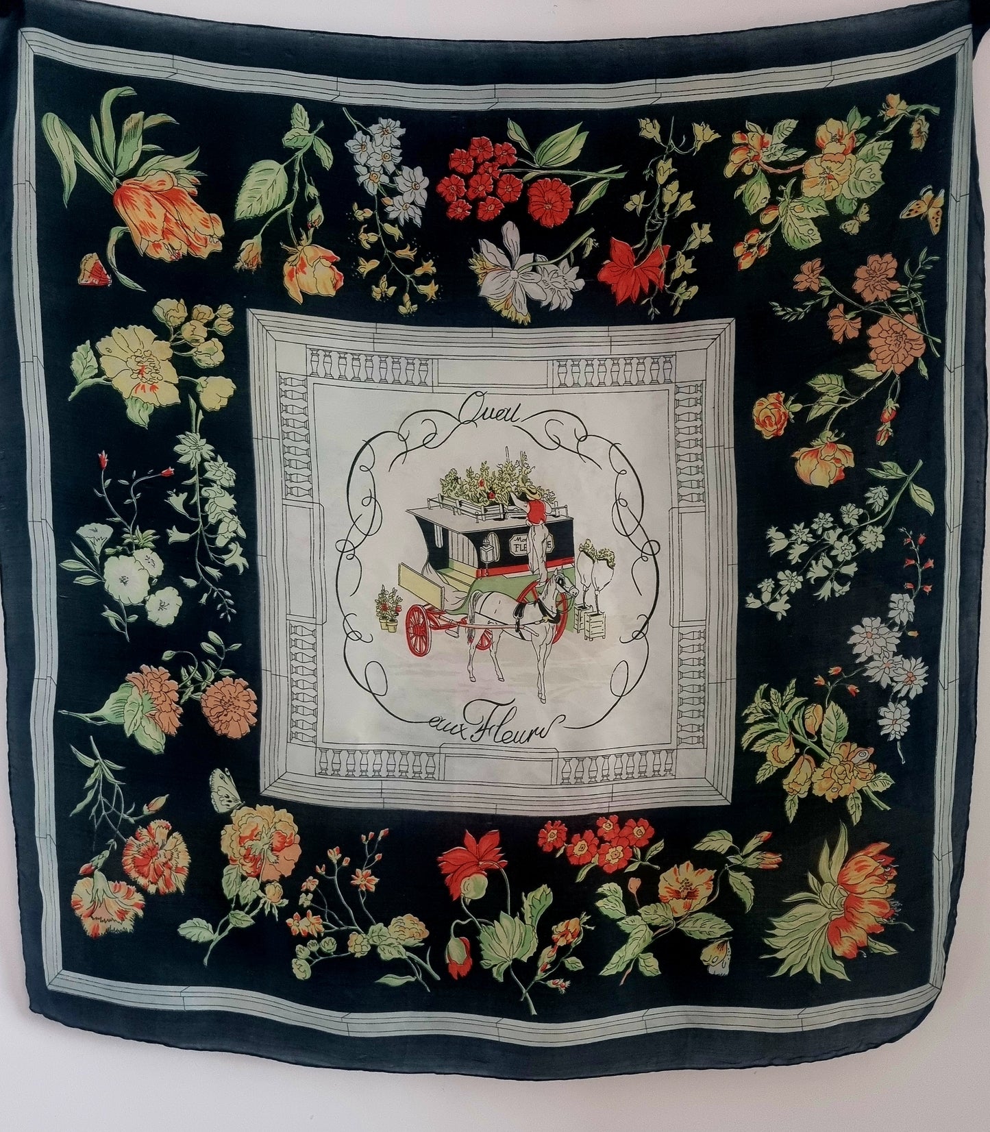 HERMES Vintage Scarf Quai Aux Fleurs 80cmx80cm