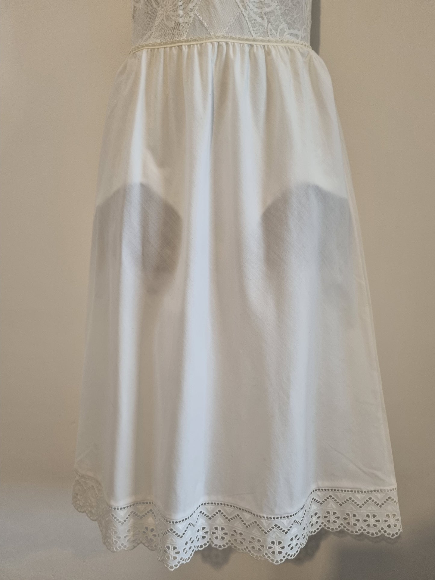 Vintage Broderie Anglaise Half Slip Skirt White with Elastic Waist