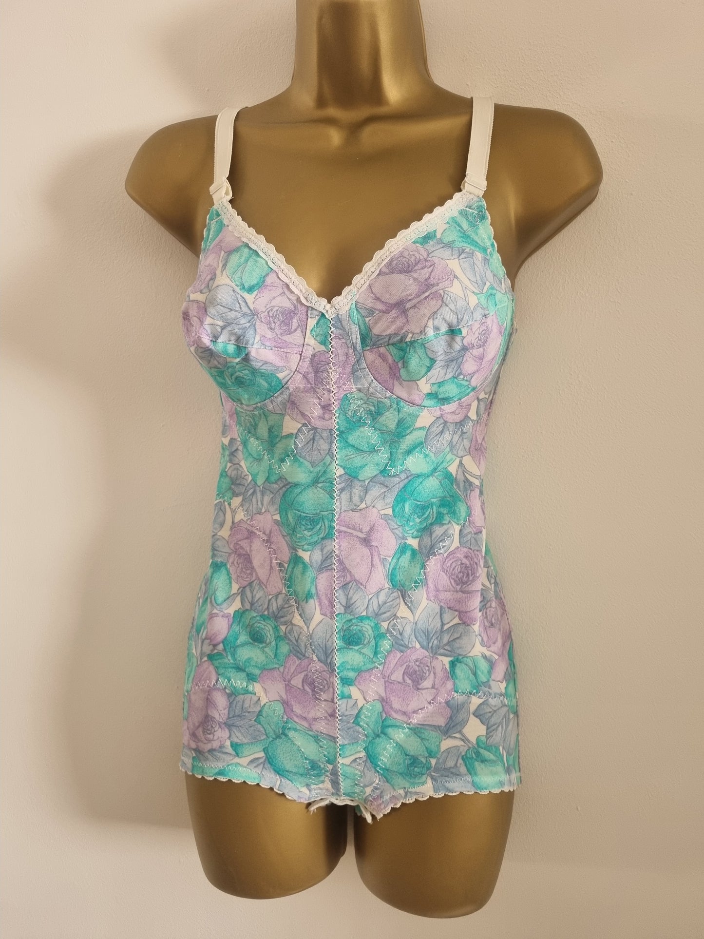 Turquoise Floral Bodysuit UK812 for Vintage Style Elegance - Vintage Appreciation Society