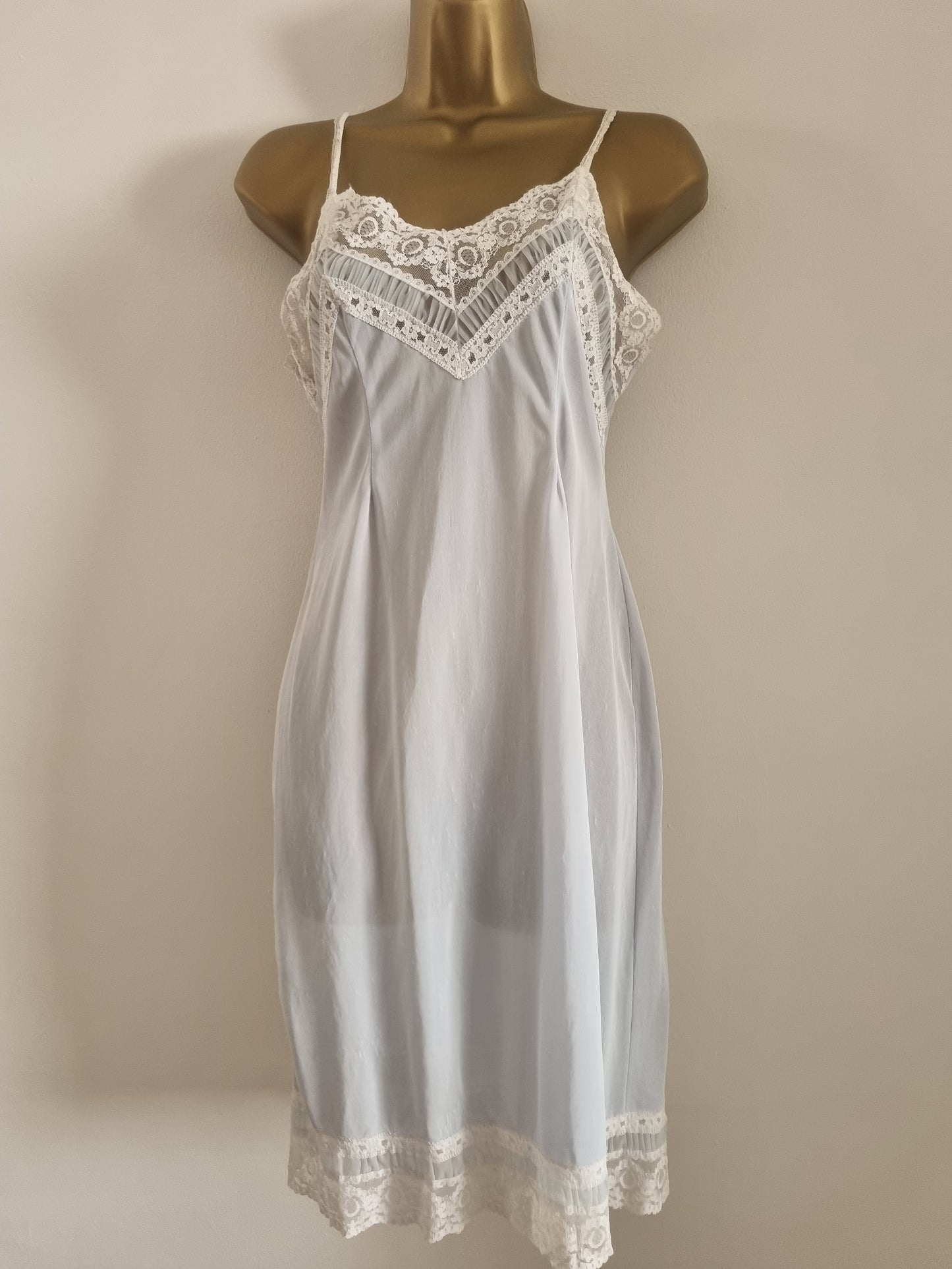 Vintage Perlon Light Blue Lace Slip Dress for Elegant Occasions