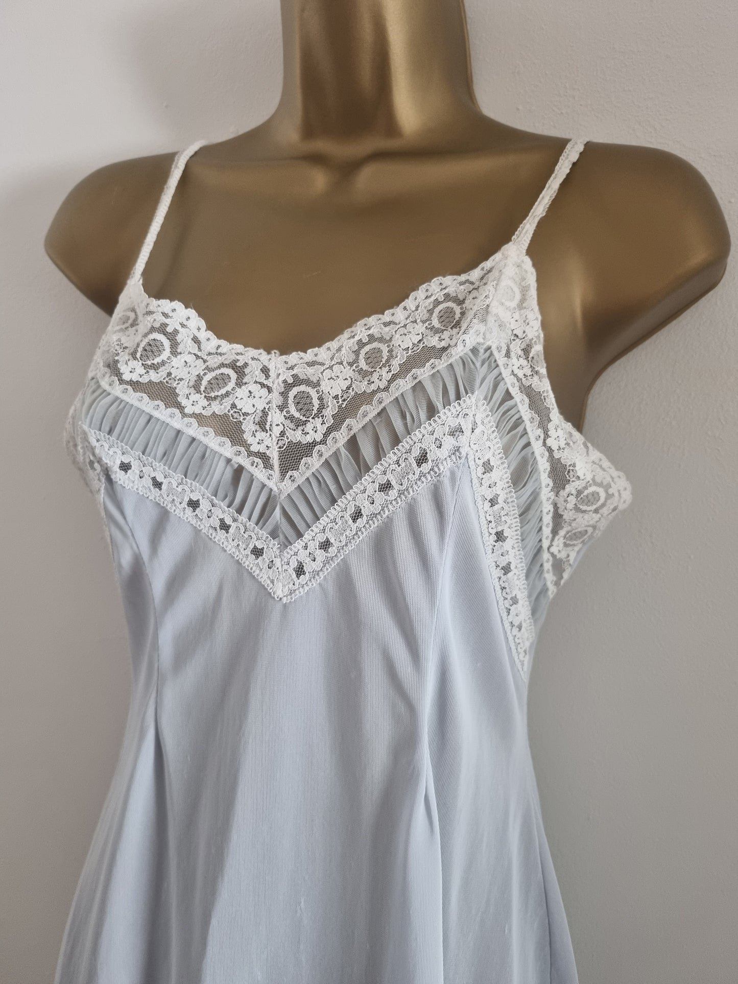 Vintage Perlon Light Blue Lace Slip Dress for Elegant Occasions