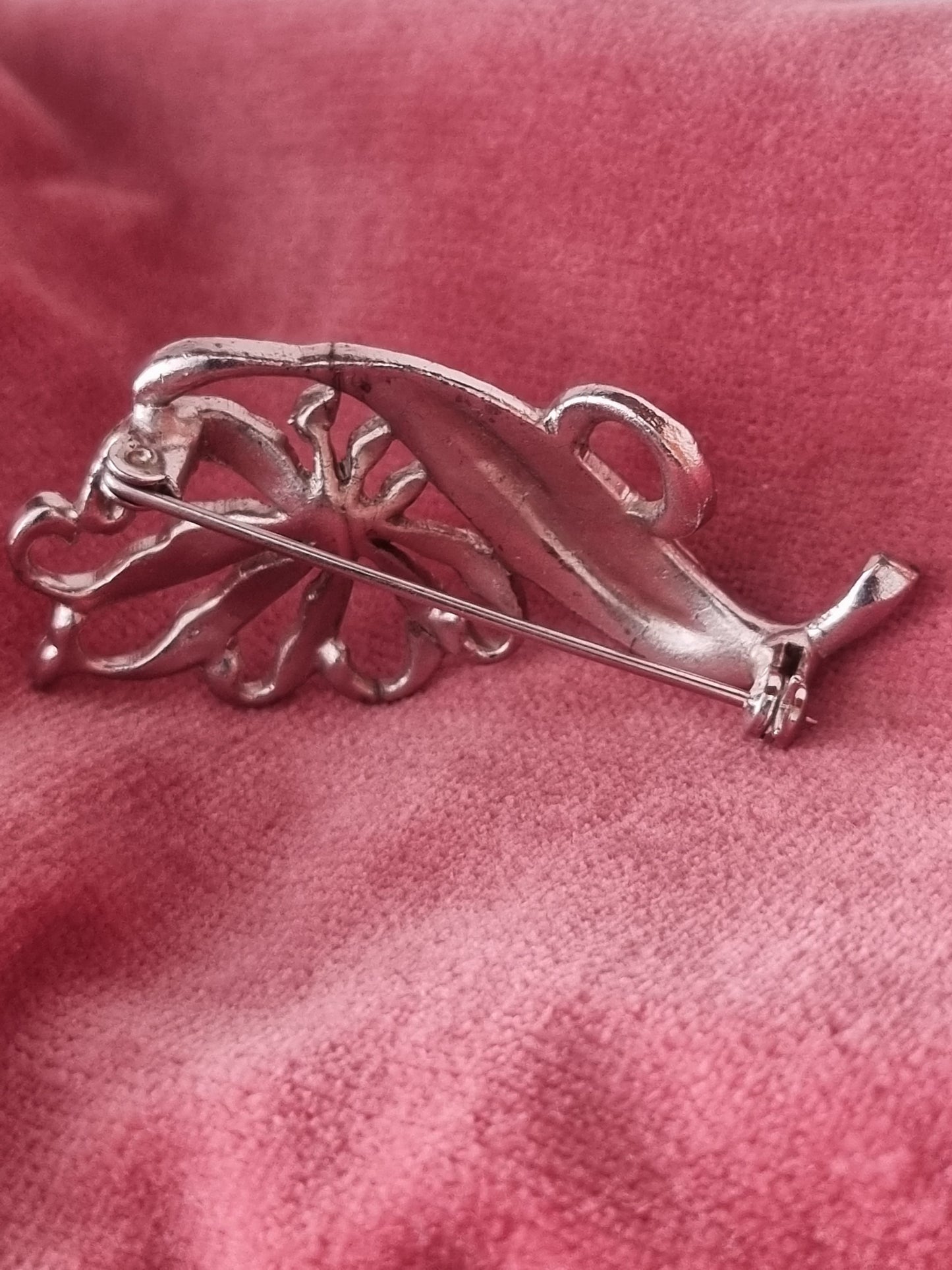Vintage Brooch Sterling Silver Marcasite Bow Flower Floral 1950s Ribbon